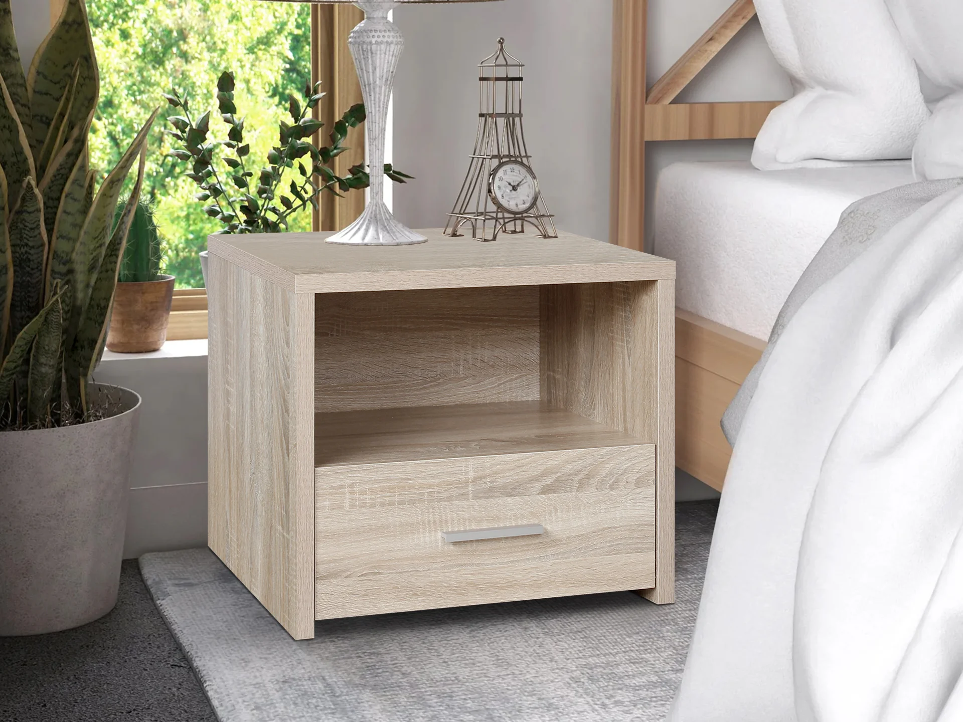 Hassan Bedside Table with 1 Drawer - Oak