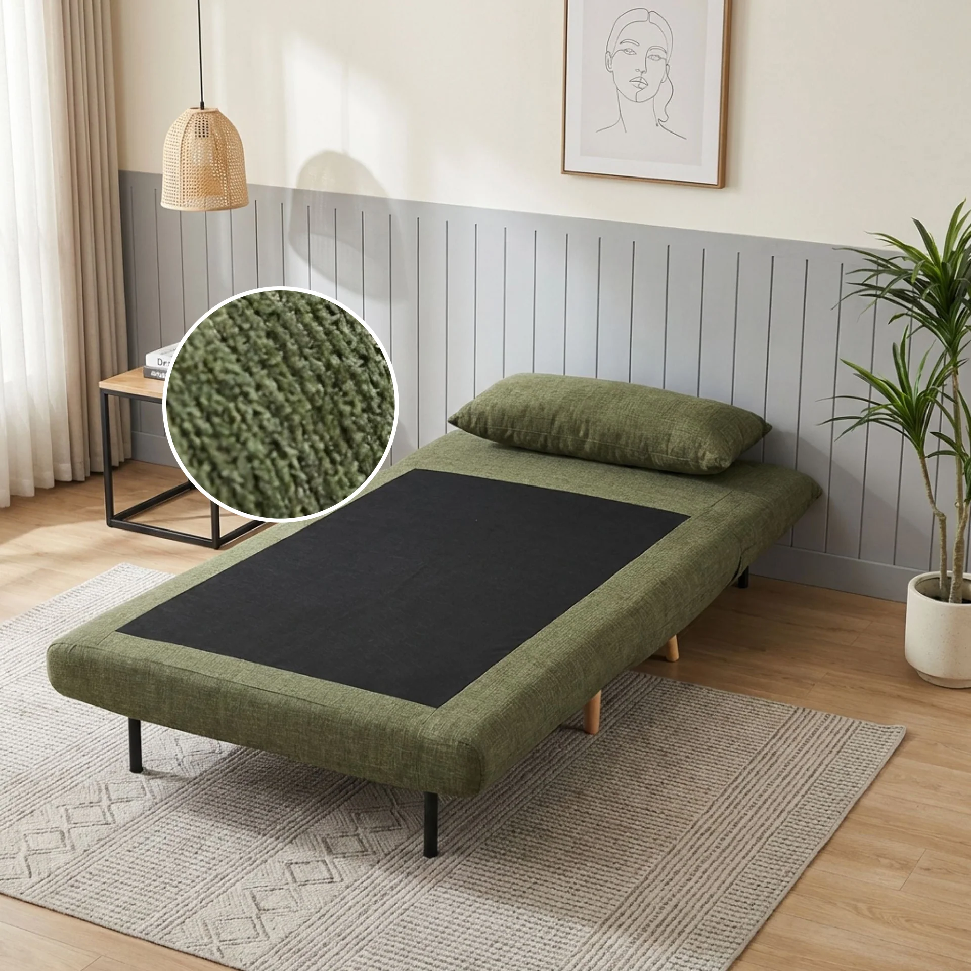 Hastings 1 Seater Fold-Out Sofa Bed - Green - Image 2