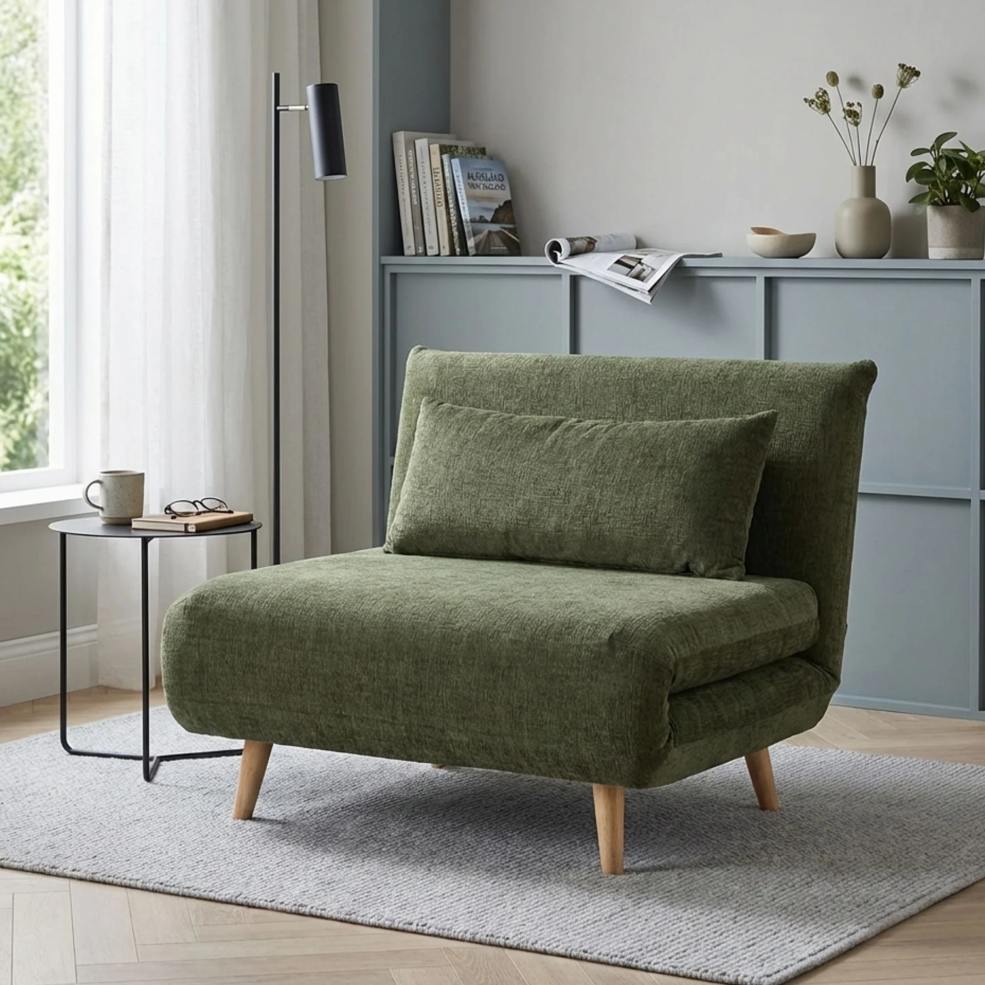 Hastings 1 Seater Fold-Out Sofa Bed - Green - Image 3