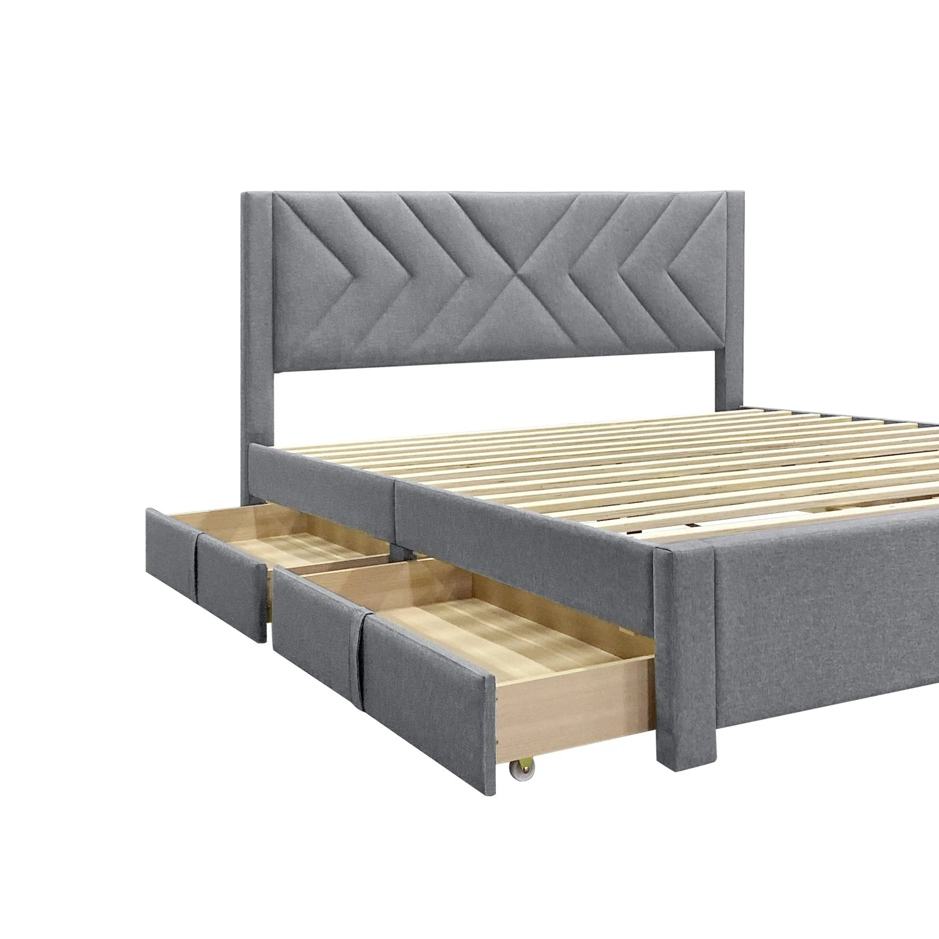 Haydon Super King Fabric Bed Frame with 4 Drawers - Light Grey - Image 10