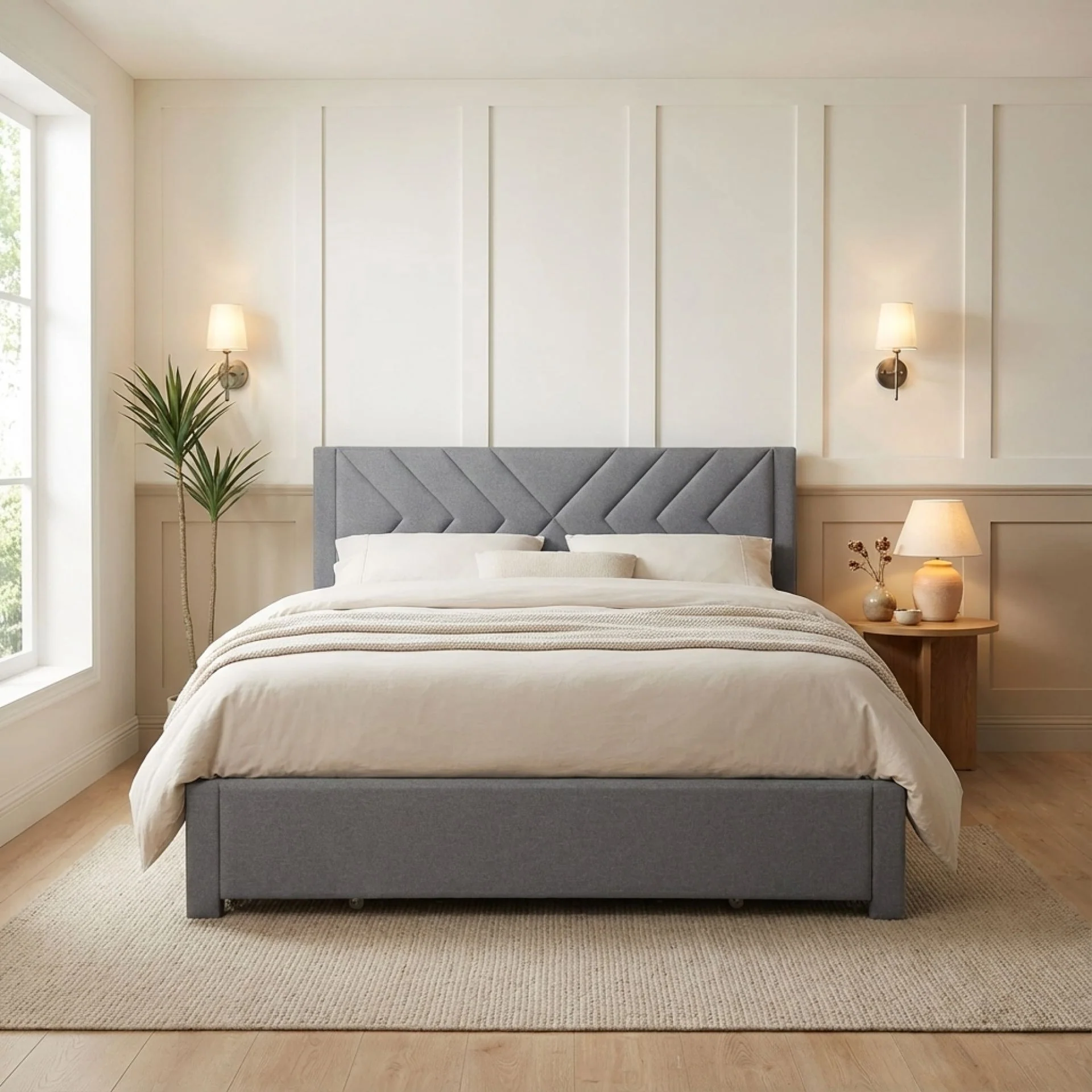 Haydon Super King Fabric Bed Frame with 4 Drawers - Light Grey - Image 3