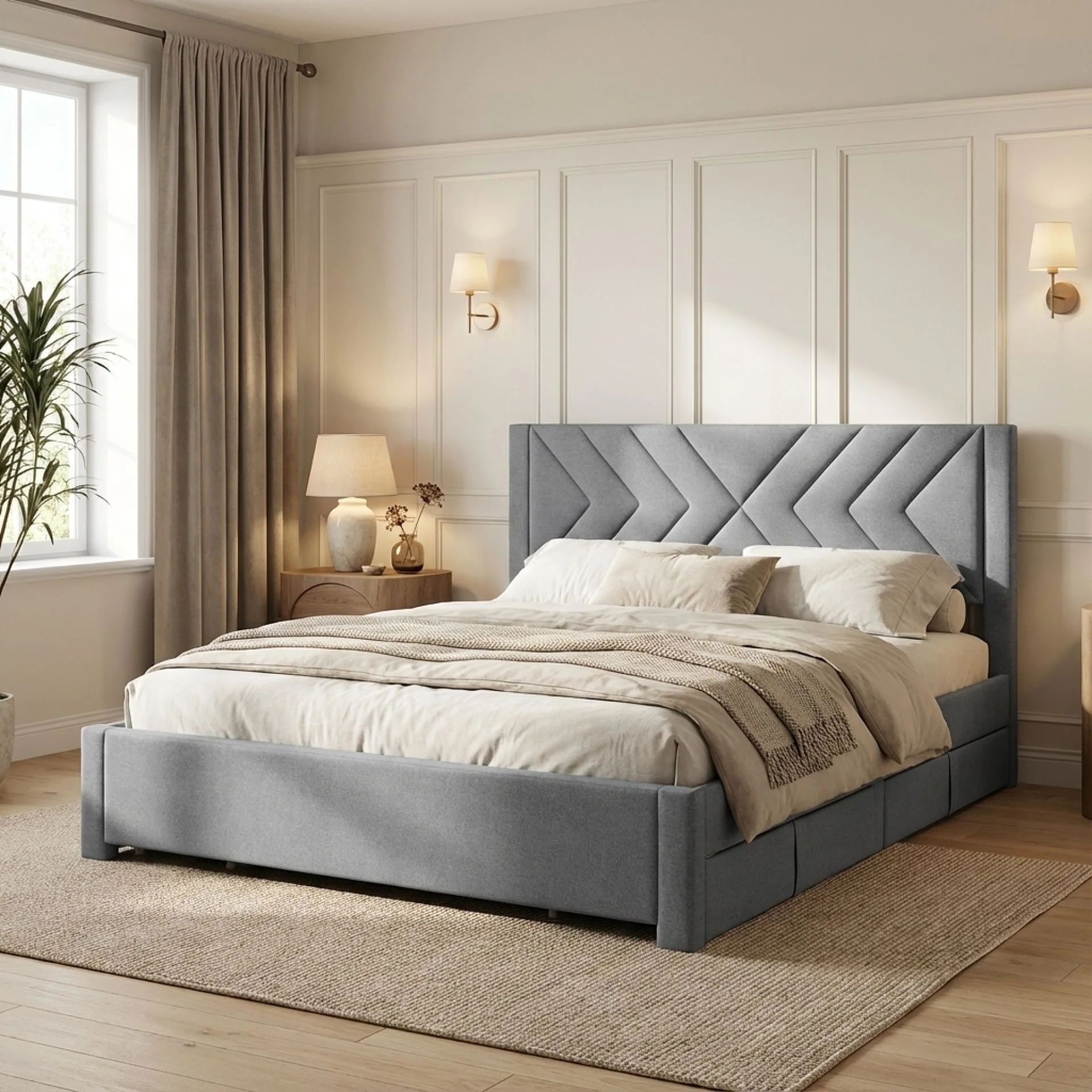 Haydon Super King Fabric Bed Frame with 4 Drawers - Light Grey - Image 4