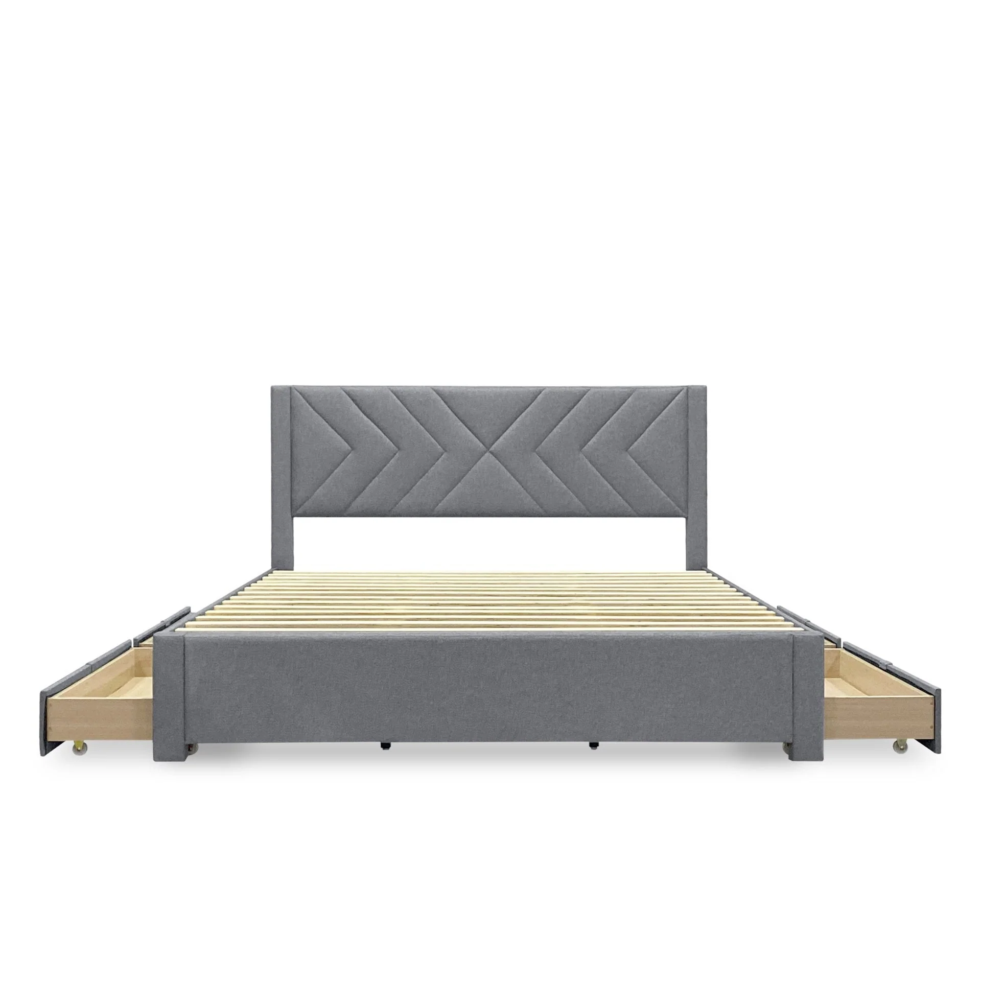 Haydon Super King Fabric Bed Frame with 4 Drawers - Light Grey - Image 9
