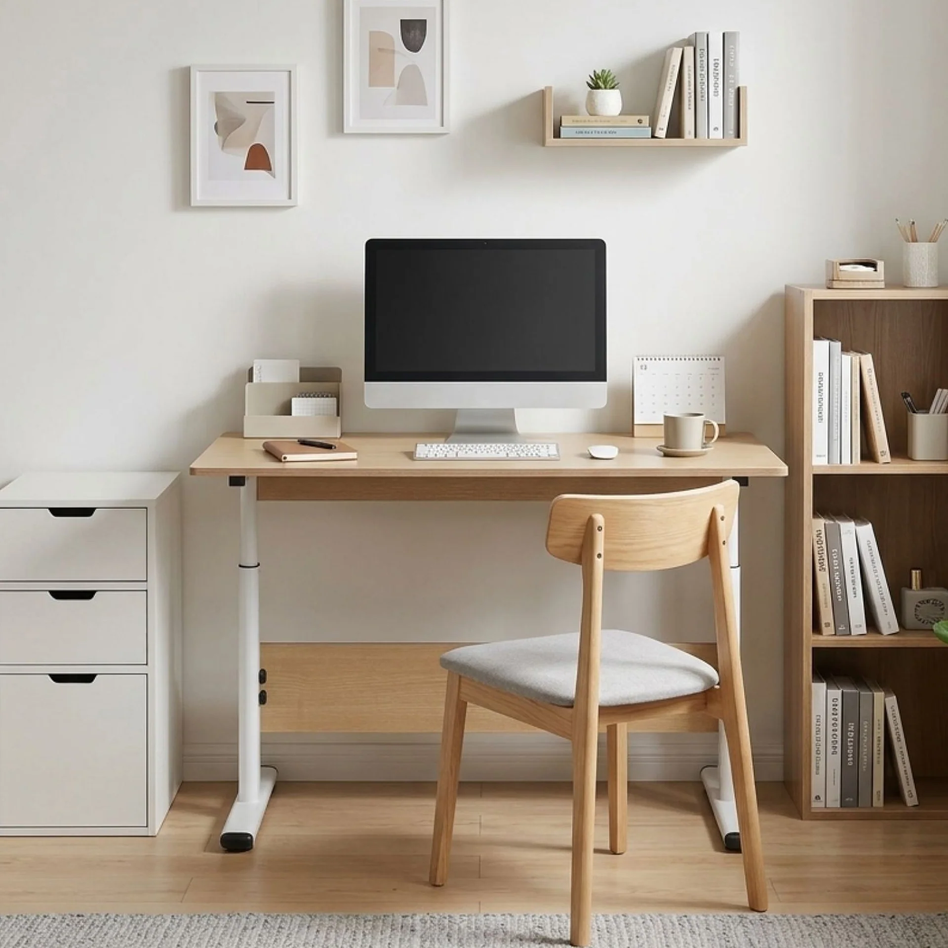 Hector 100cm Height-Adjustable Computer Desk - Maple + White - Image 3