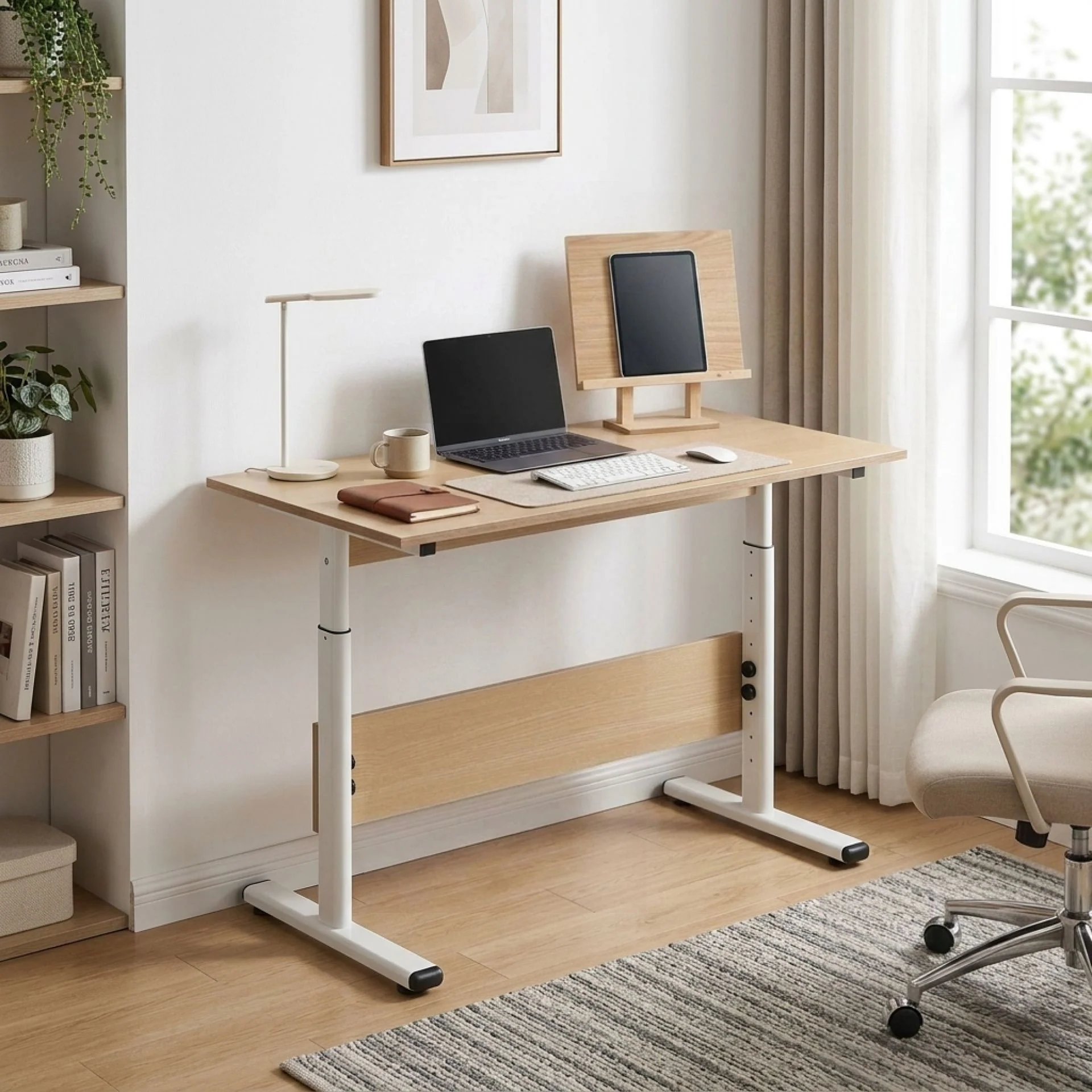 Hector 100cm Height-Adjustable Computer Desk - Maple + White - Image 4