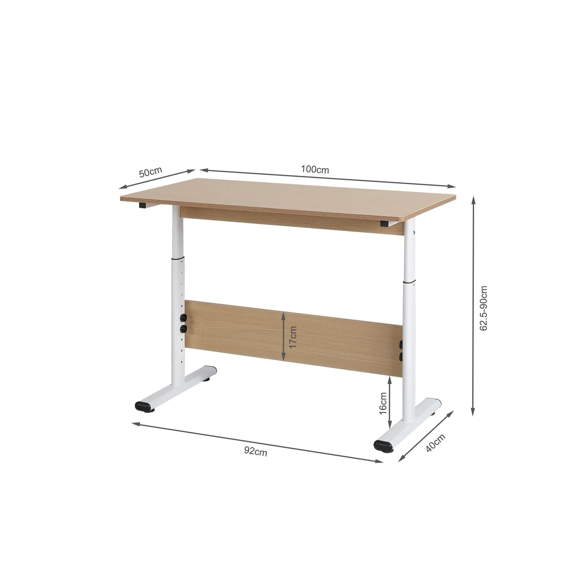 Hector 100cm Height-Adjustable Computer Desk - Maple + White - Image 9