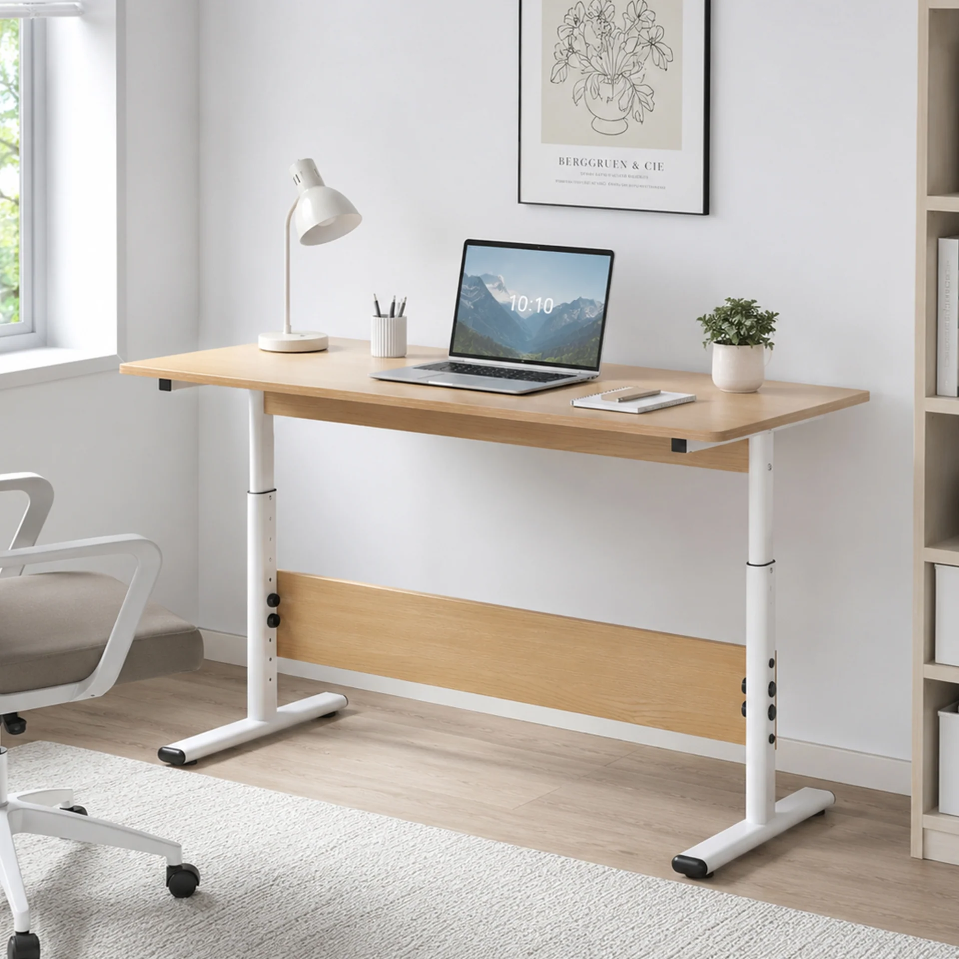 Hector 120cm Height-Adjustable Computer Desk - MAPLE + WHITE - Image 3