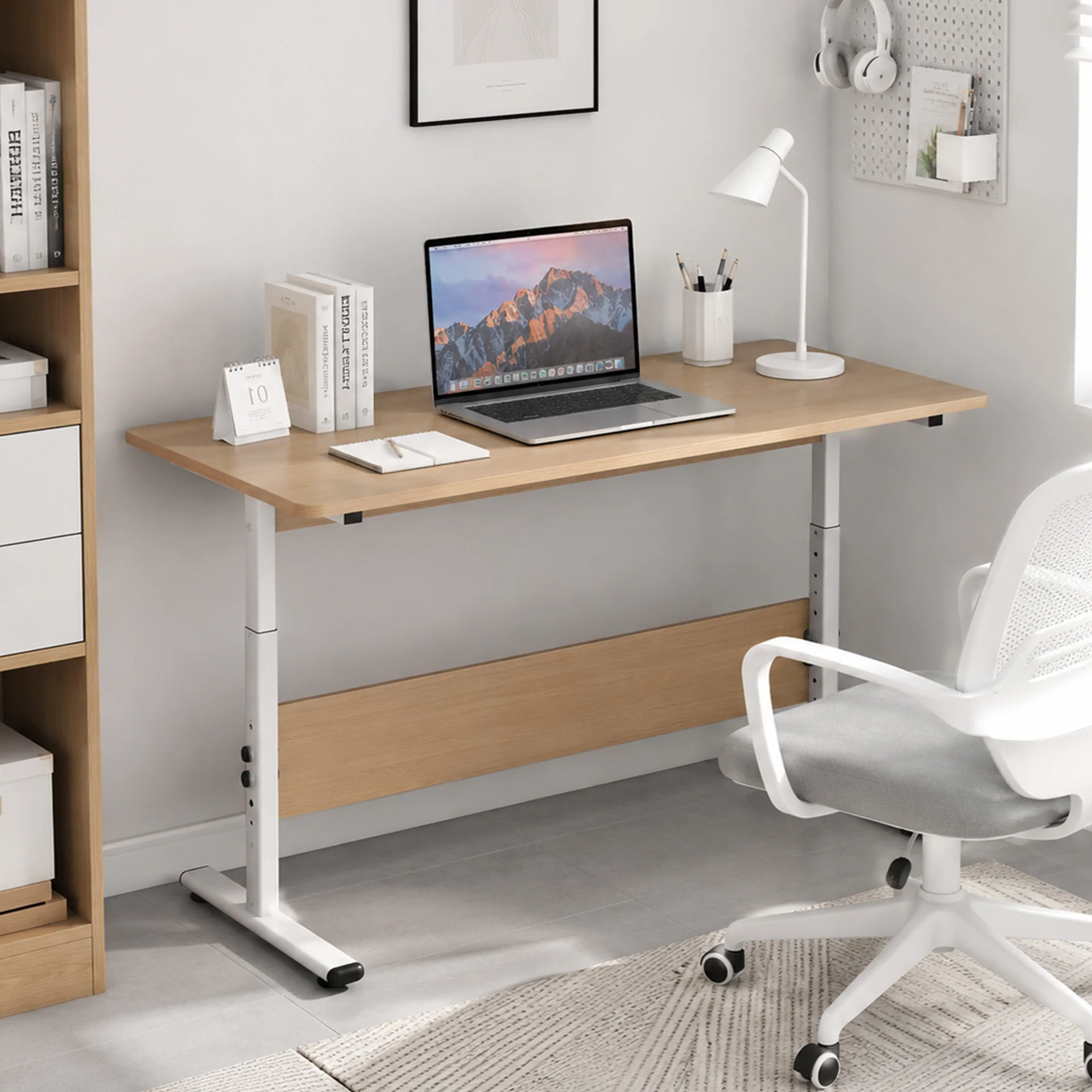 Hector 120cm Height-Adjustable Computer Desk - MAPLE + WHITE - Image 4
