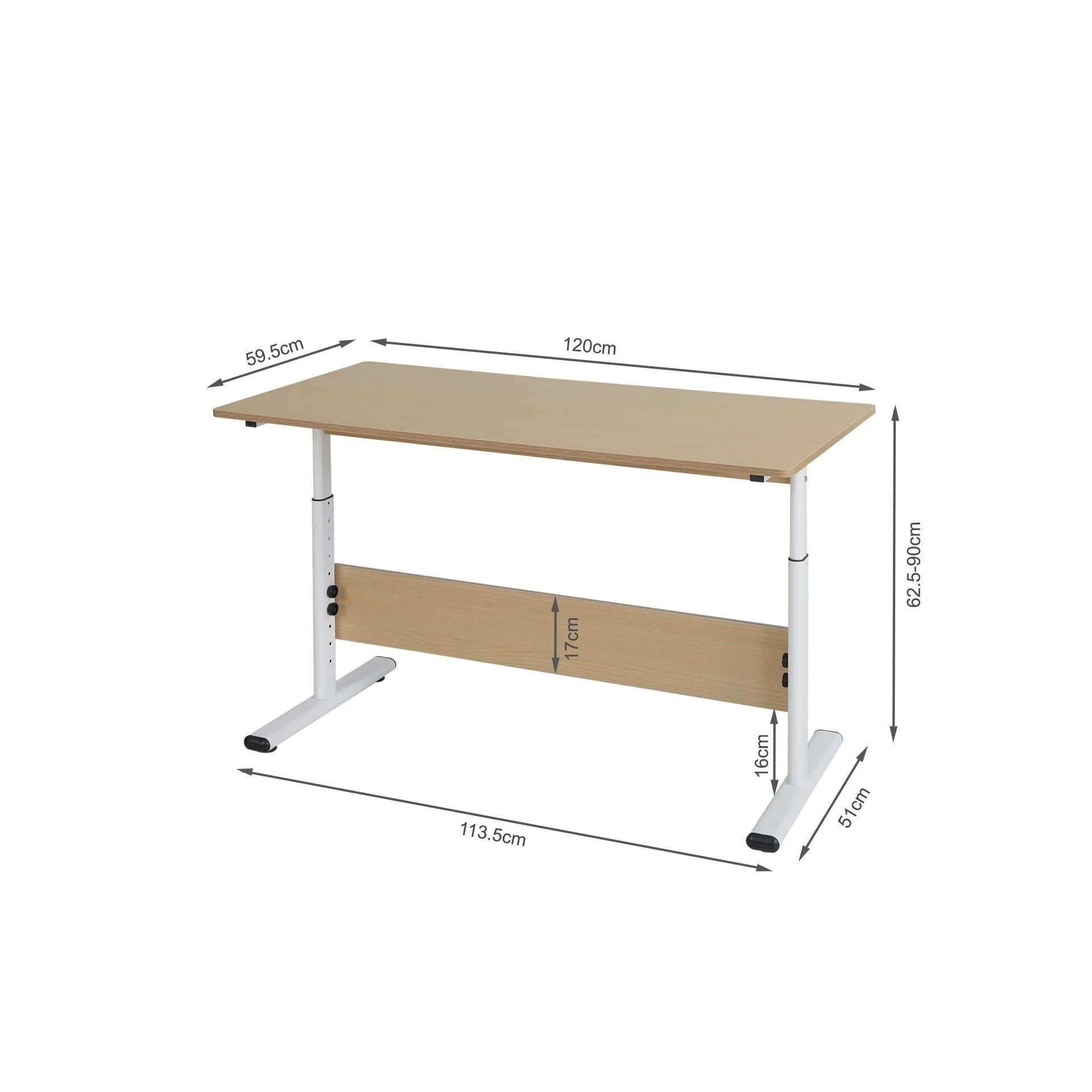 Hector 120cm Height-Adjustable Computer Desk - MAPLE + WHITE - Image 9