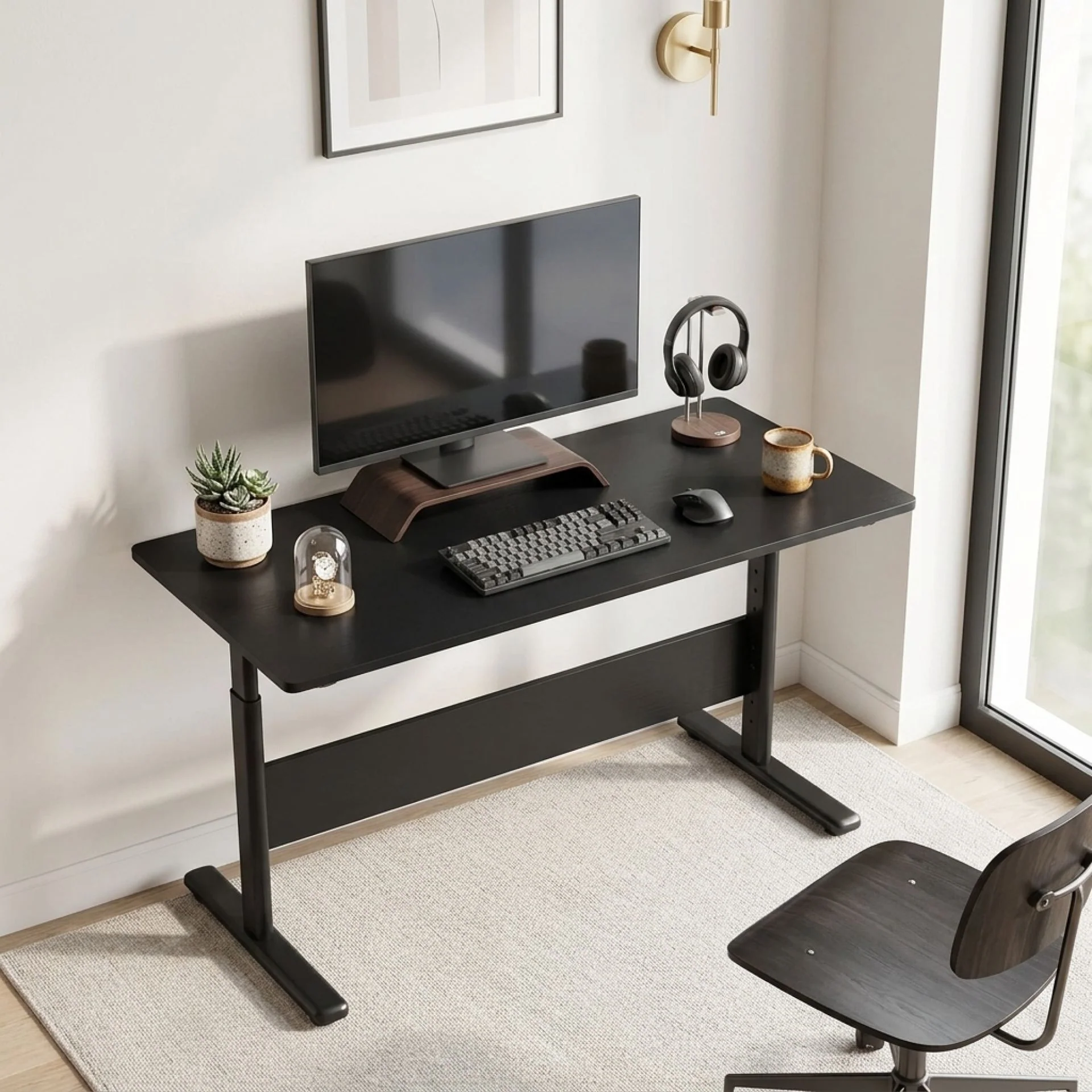 Hector 140cm Height-Adjustable Computer Desk - Black - Image 3