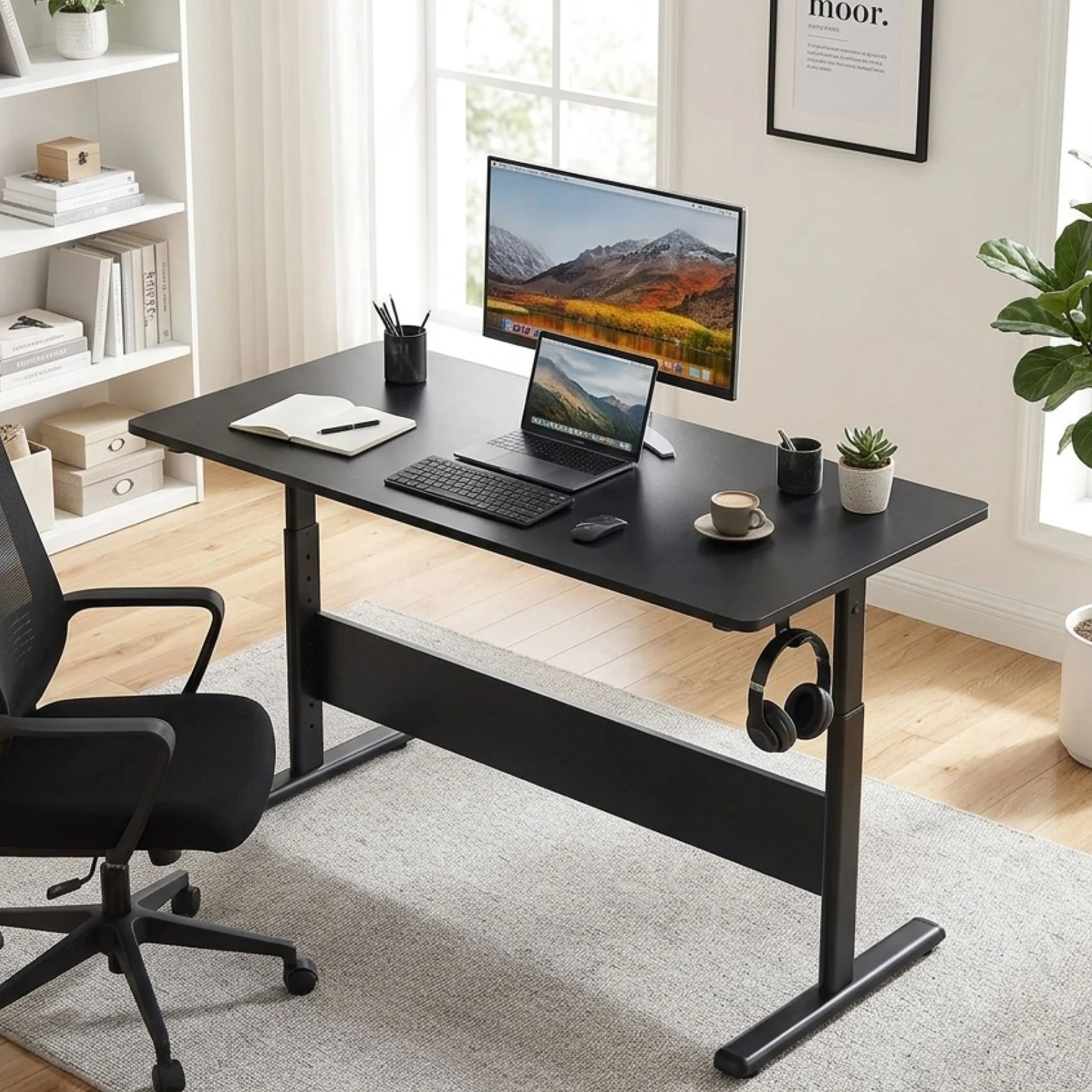 Hector 140cm Height-Adjustable Computer Desk - Black - Image 4