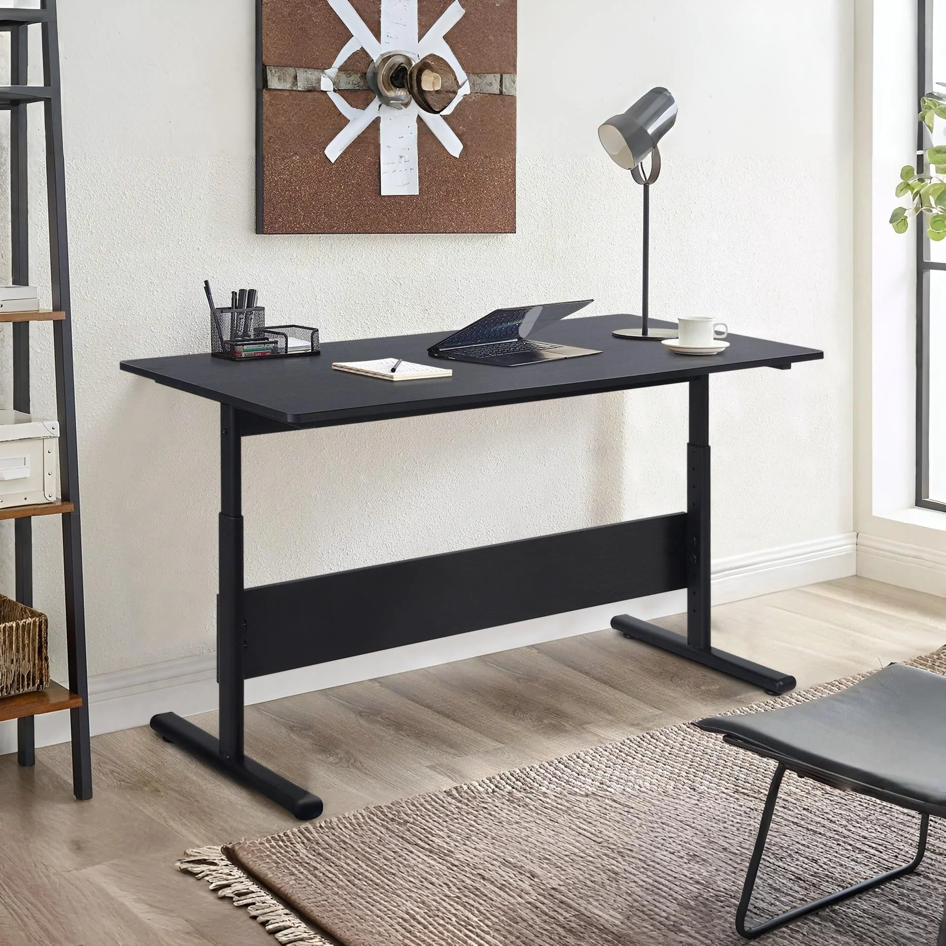 Hector 140cm Height-Adjustable Computer Desk - Black - Image 6