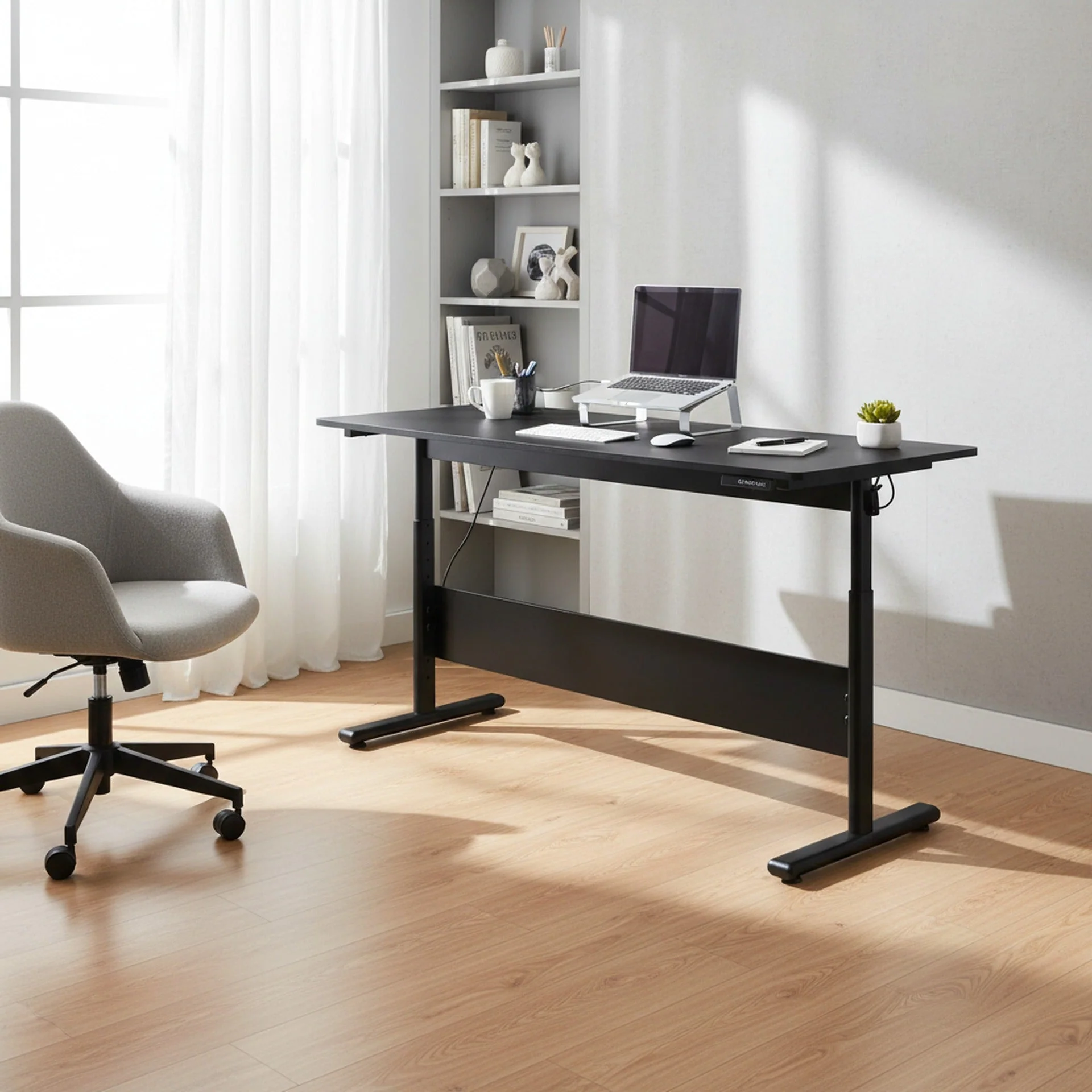 Hector 140cm Height-Adjustable Computer Desk - Black - Image 7
