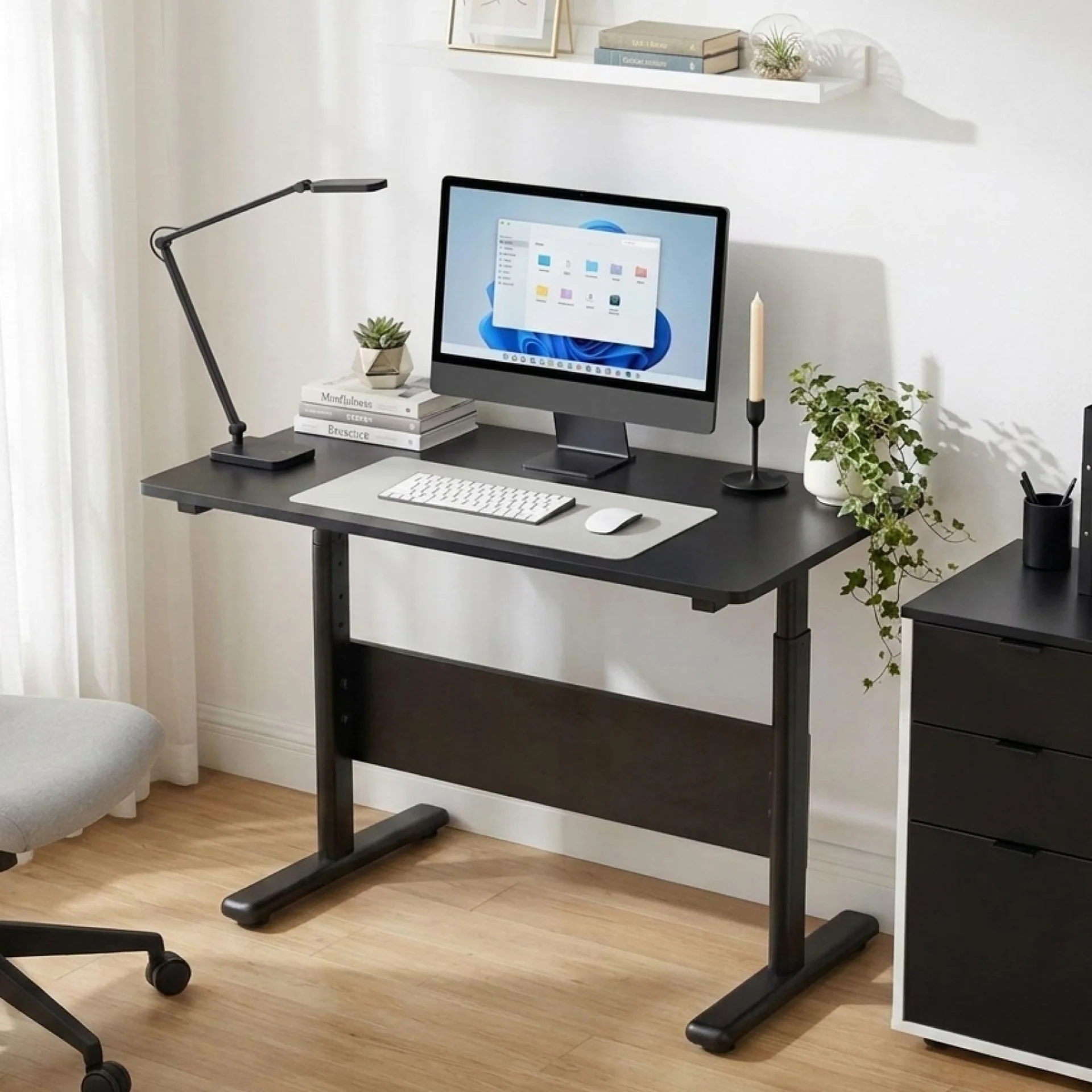Hector 80cm Height-Adjustable Computer Desk - Black - Image 2