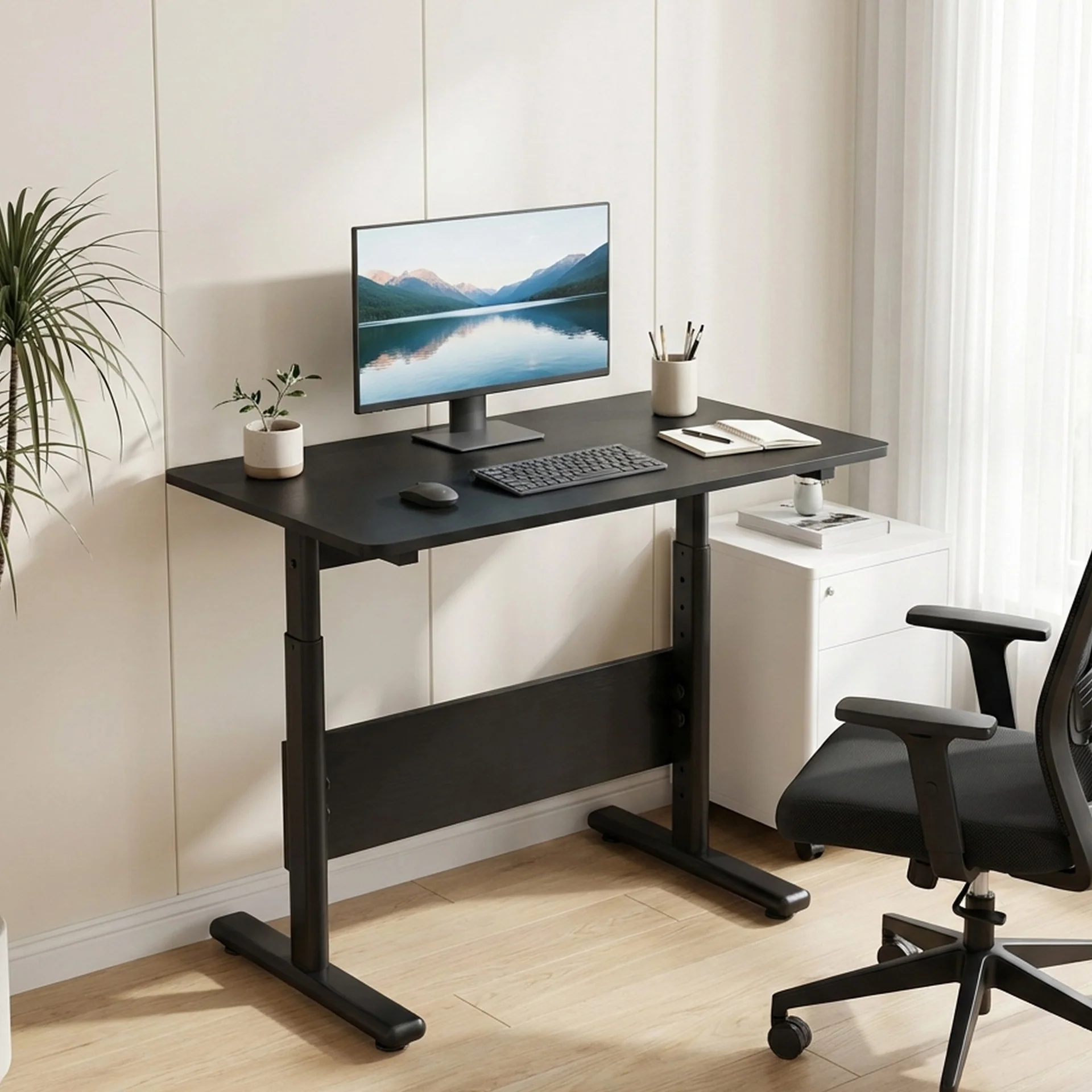 Hector 80cm Height-Adjustable Computer Desk - Black - Image 5