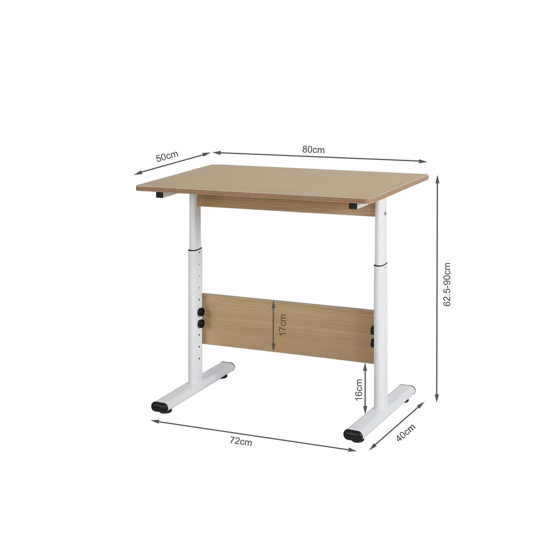 Hector 80cm Height-Adjustable Computer Desk - Maple + White - Image 10