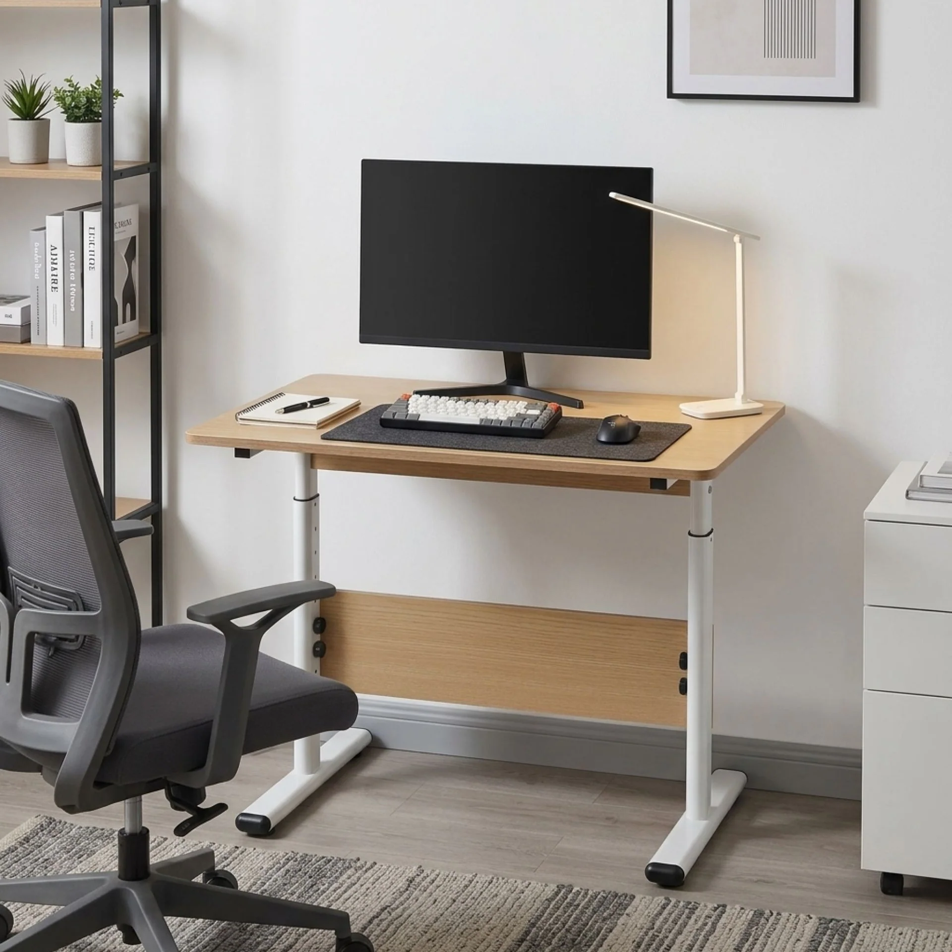 Hector 80cm Height-Adjustable Computer Desk - Maple + White - Image 4