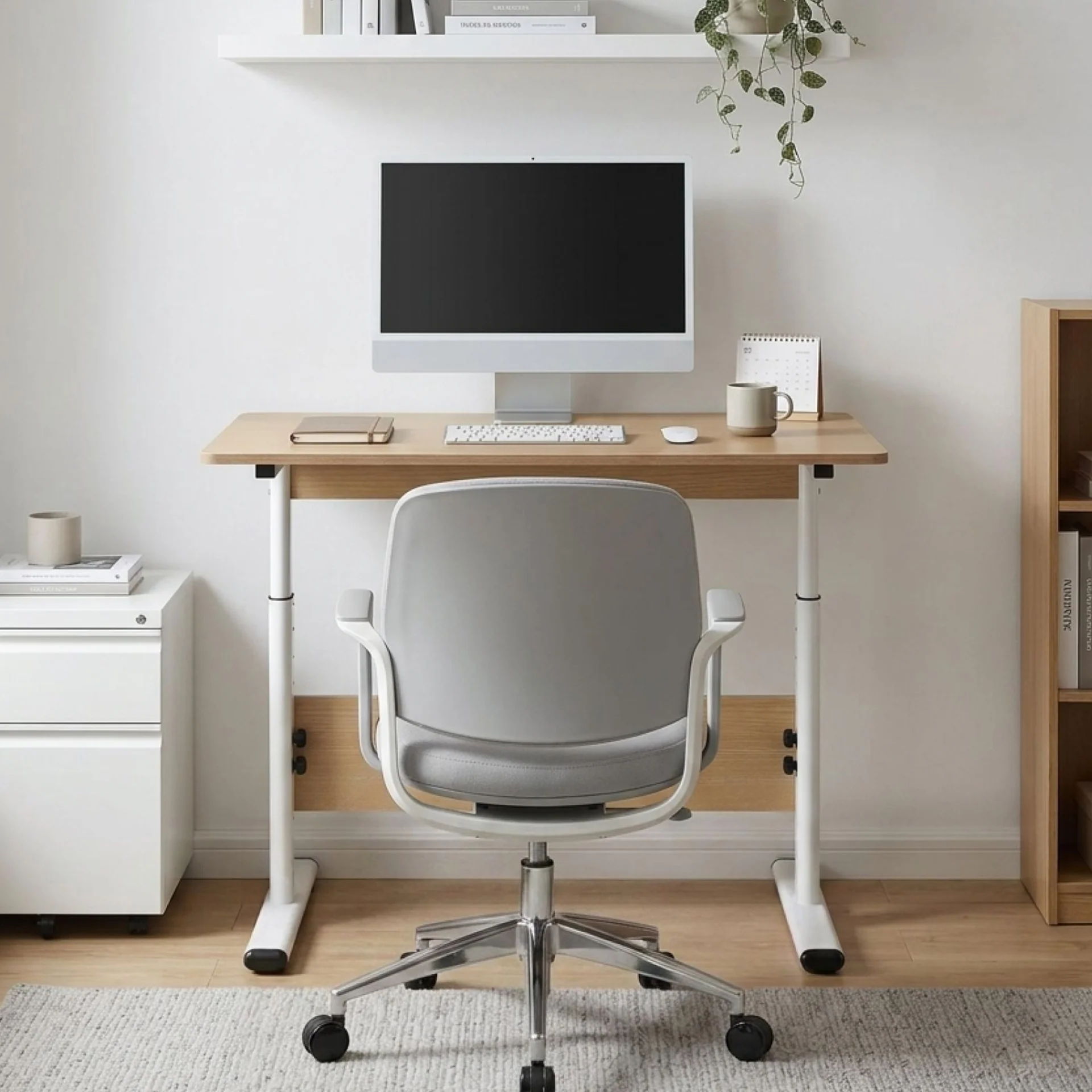 Hector 80cm Height-Adjustable Computer Desk - Maple + White - Image 5