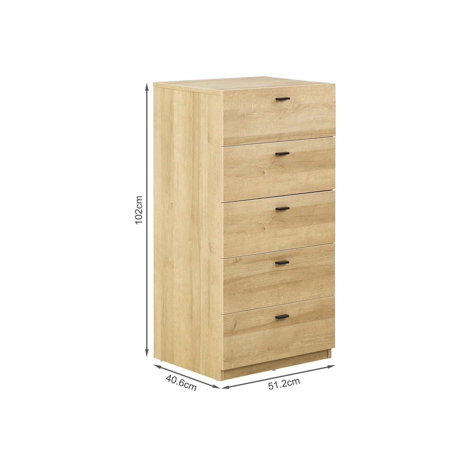 Hekla Tallboy 5 Drawer Chest Dresser - Oak - Image 8