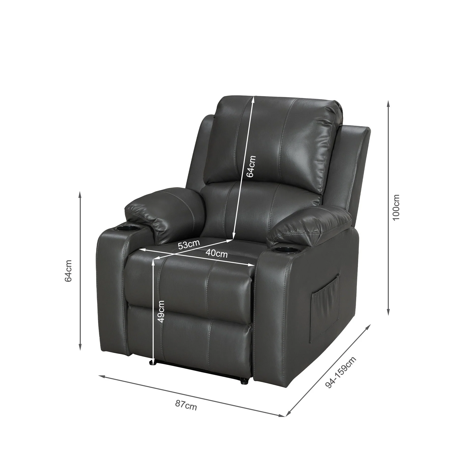 Henley Air Leather Manual 1 Seater Recliner Sofa - Grey - Image 8