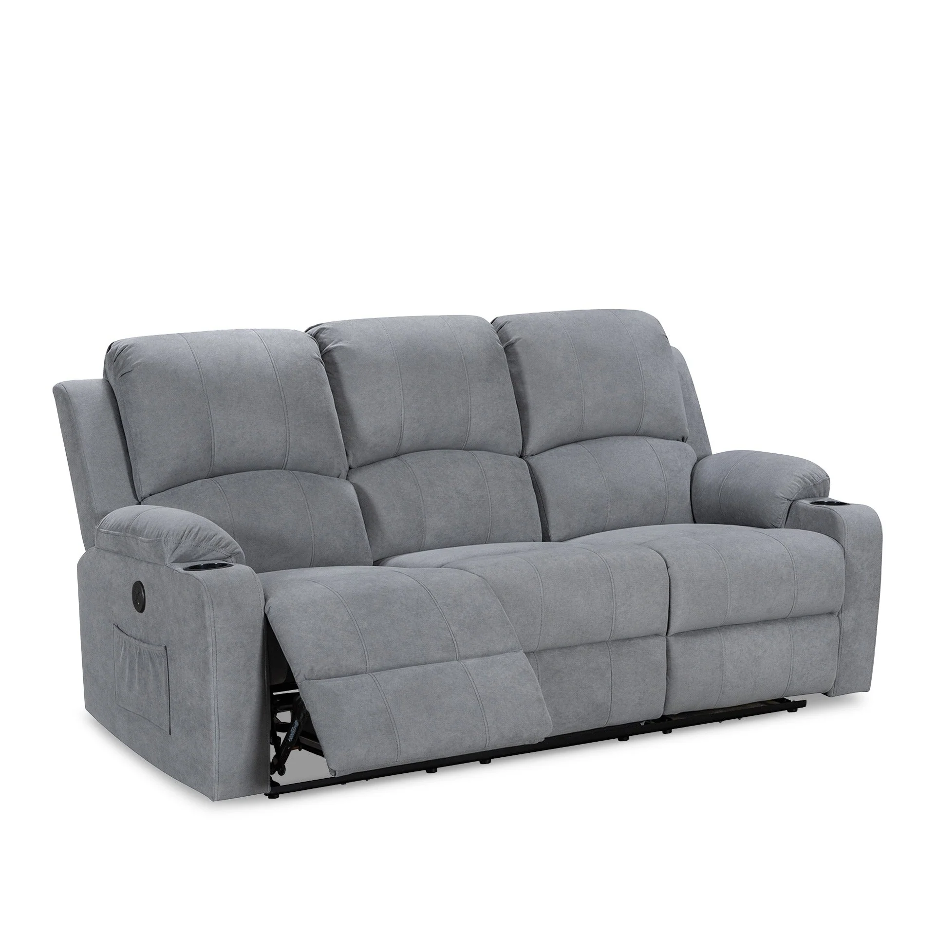 Henley Fabric Electric 3 Seater Recliner Sofa - Grey - Image 11