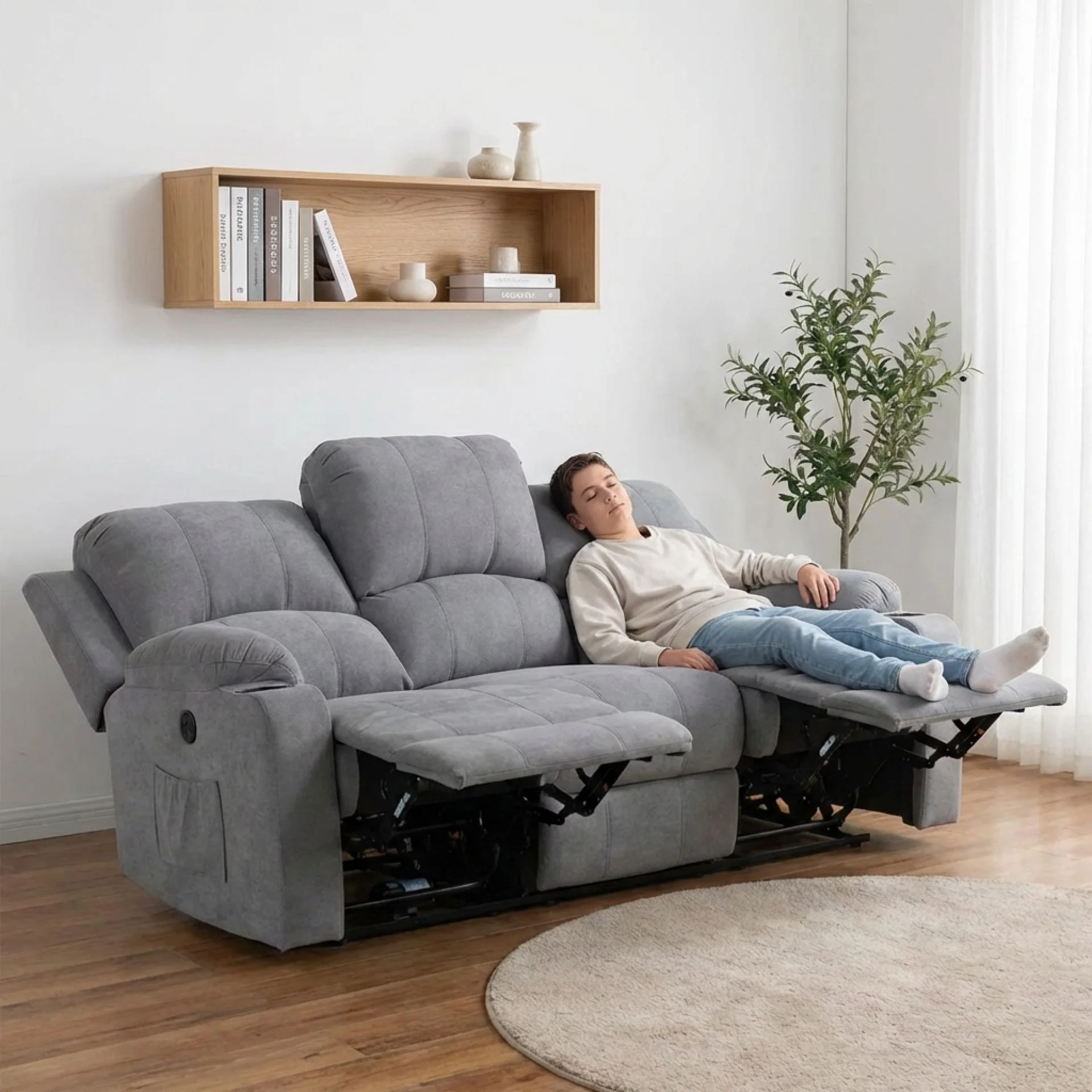 Henley Fabric Electric 3 Seater Recliner Sofa - Grey - Image 6