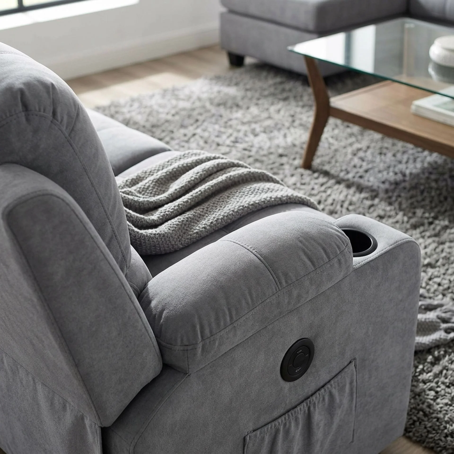Henley Fabric Electric 3 Seater Recliner Sofa - Grey - Image 7