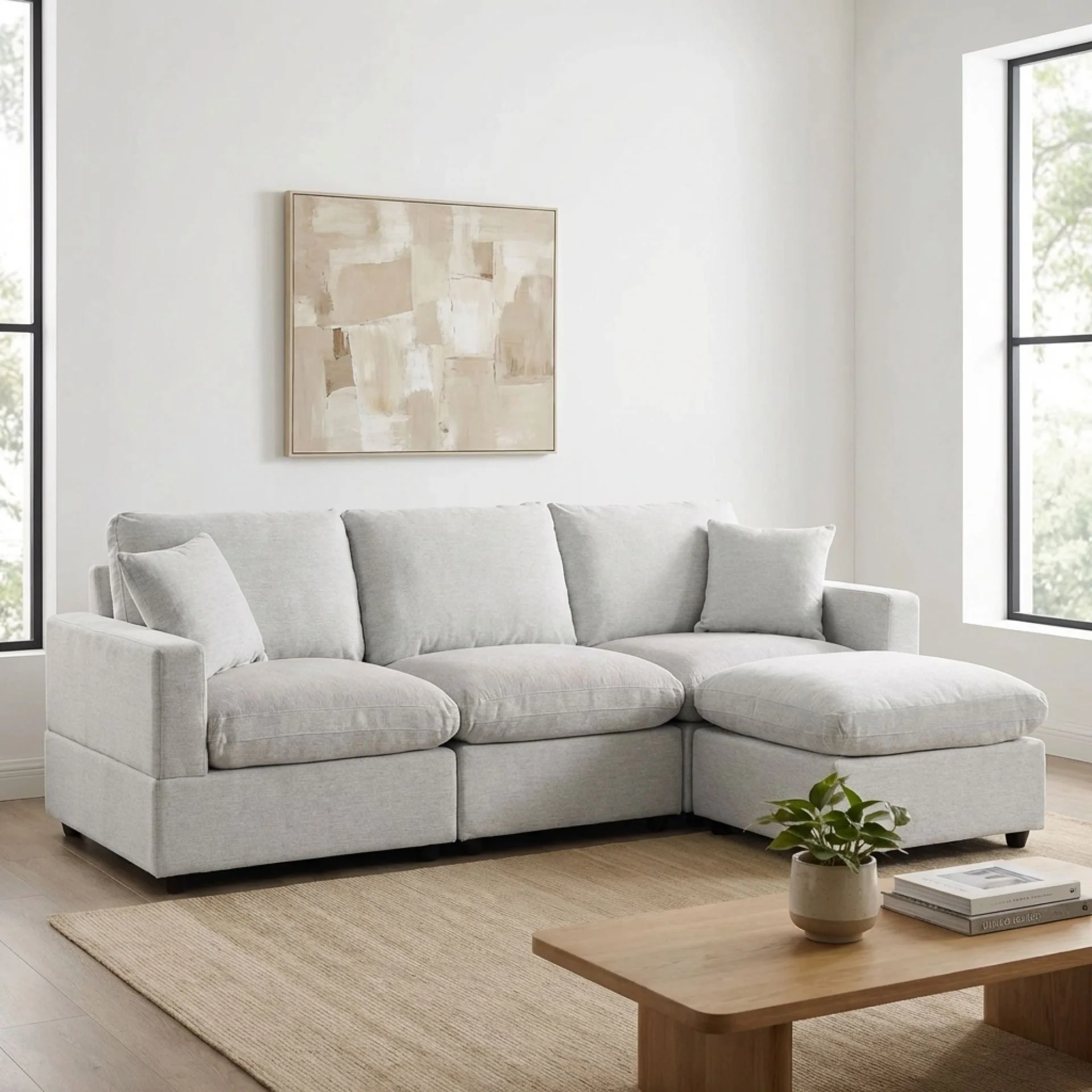Hexham 3 Seater Modular Sofa with Ottoman - Grey - Image 4