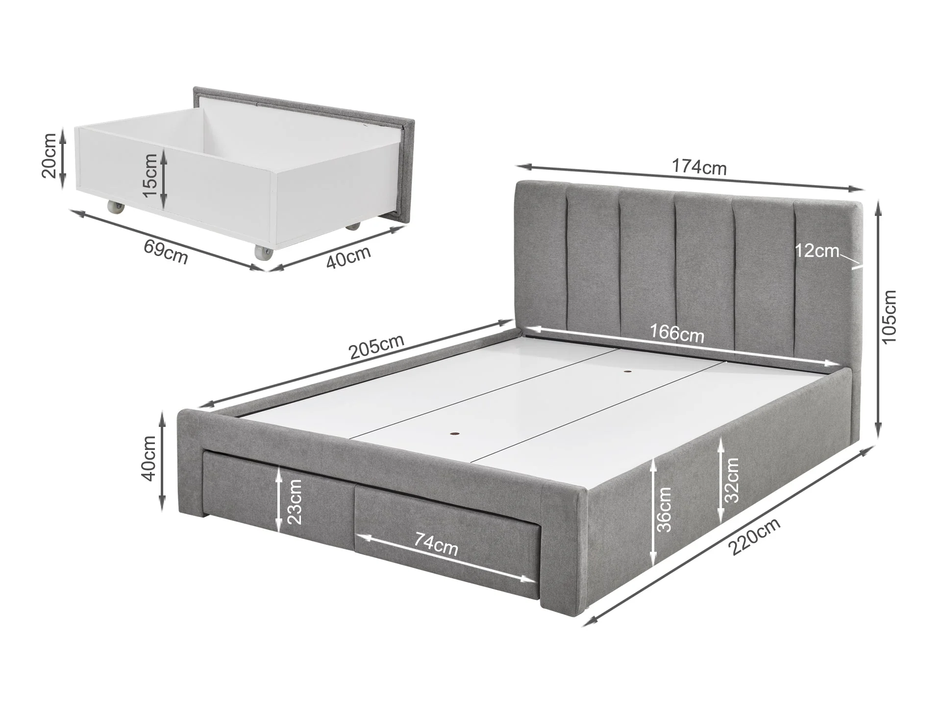 HLOLELA King Bed with Drawers - LIGHT GREY - Image 9
