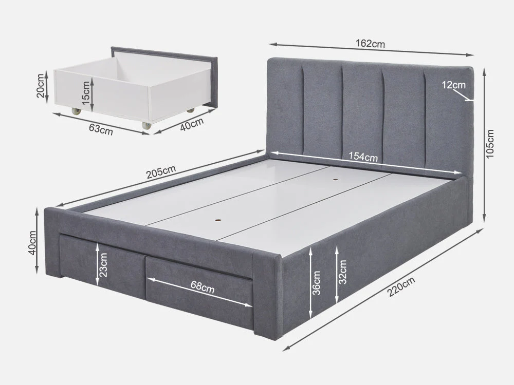 HLOLELA Queen Bed with Drawers - DARK GREY - Image 10