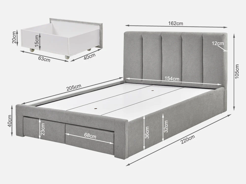 HLOLELA Queen Bed with Drawers - LIGHT GREY - Image 10