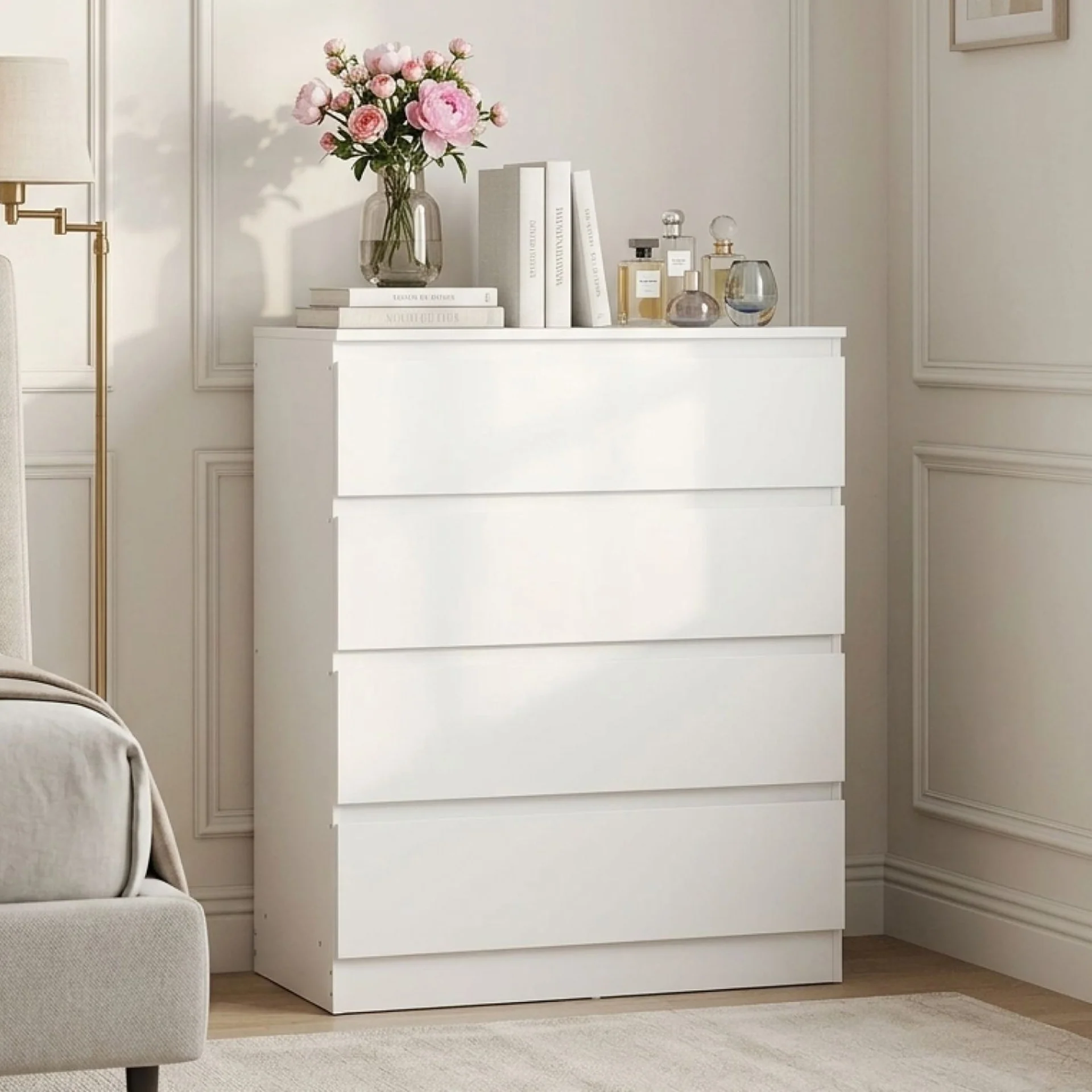 Hollis 4 Drawers Tallboy - White