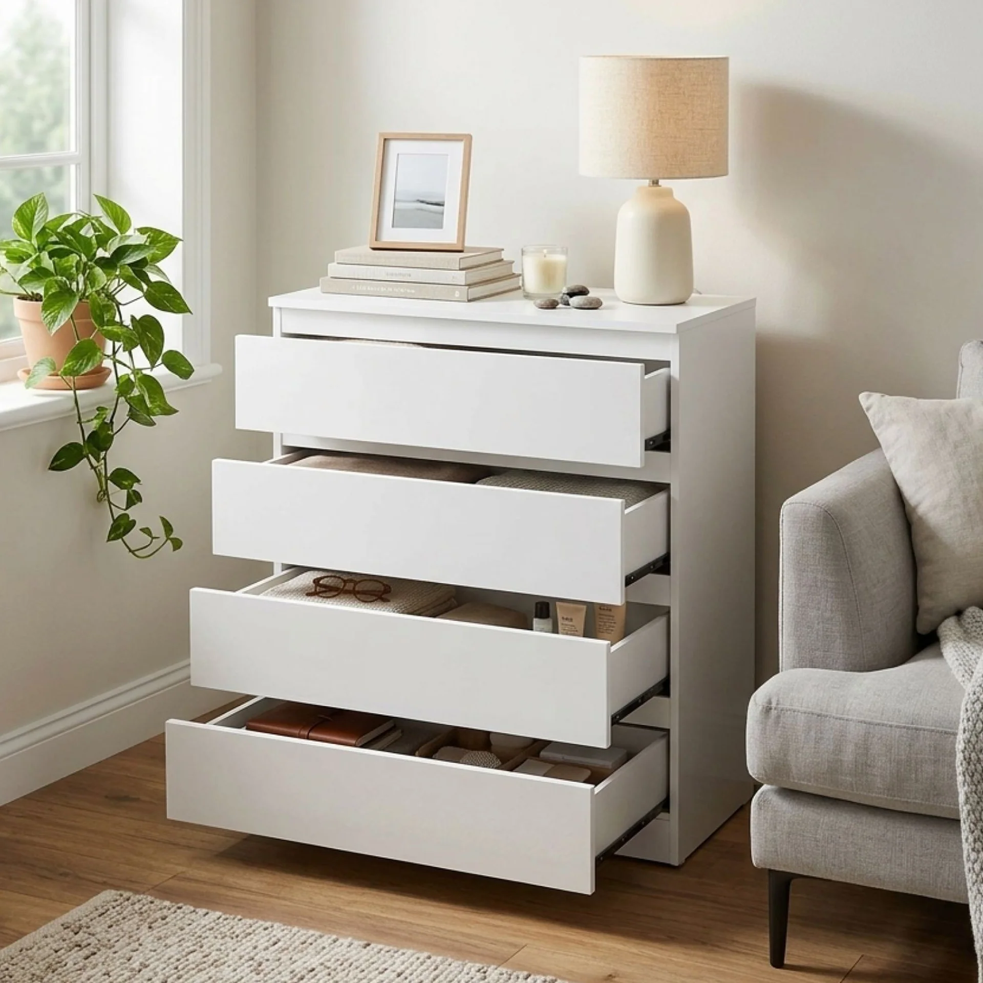 Hollis 4 Drawers Tallboy - White - Image 2
