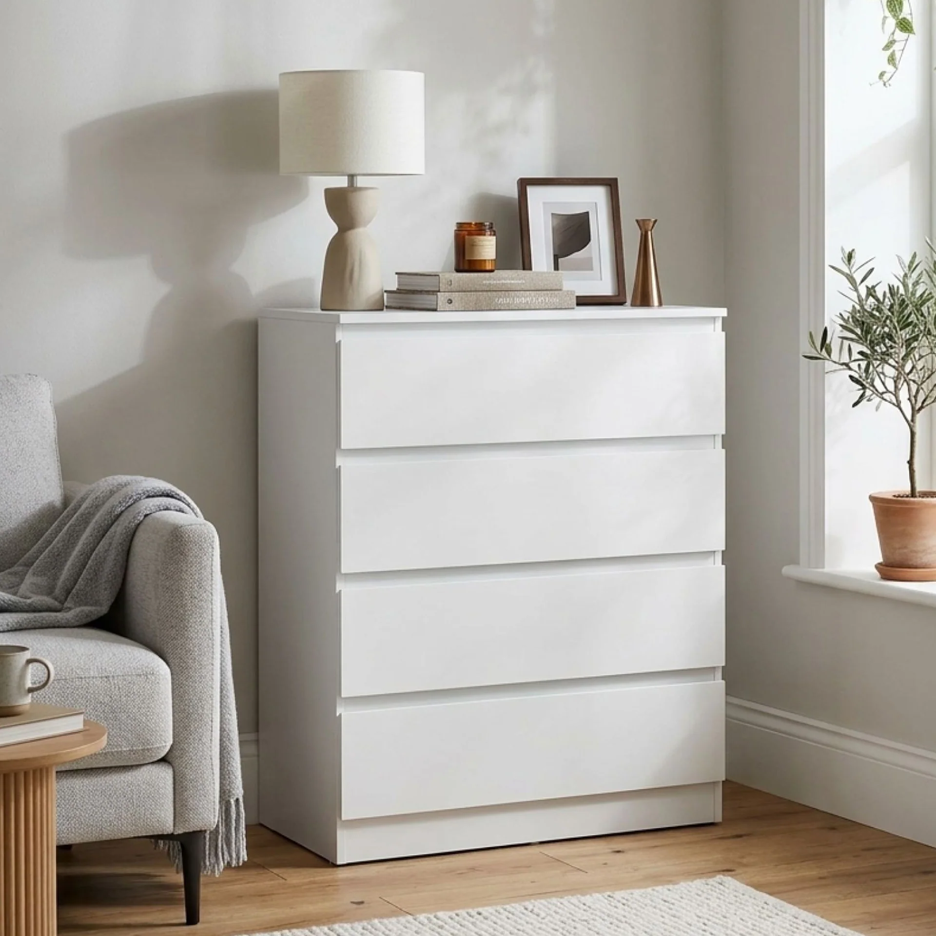 Hollis 4 Drawers Tallboy - White - Image 3