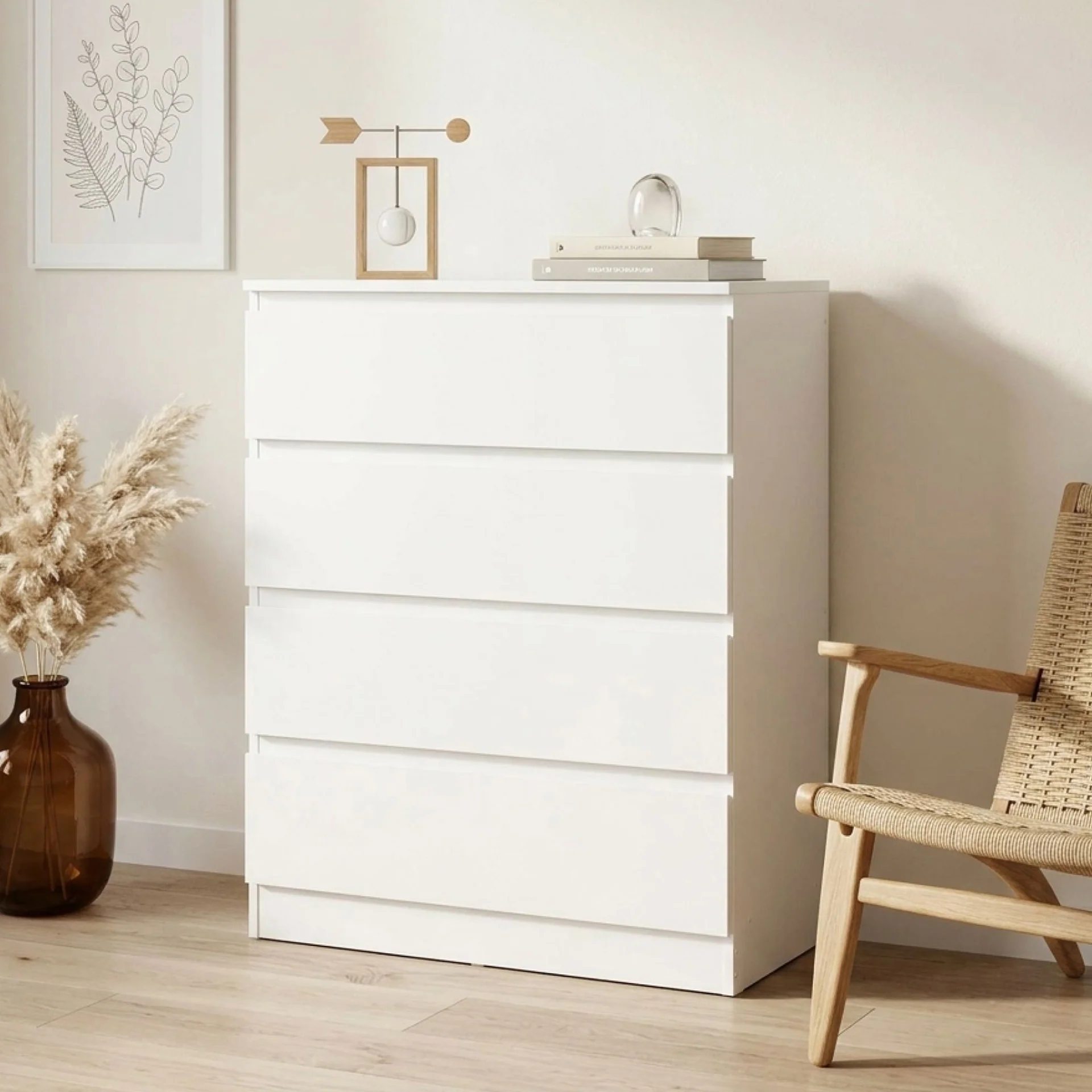 Hollis 4 Drawers Tallboy - White - Image 4
