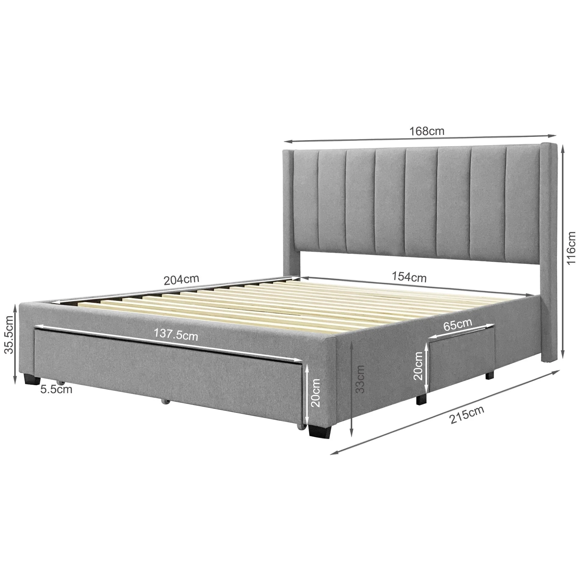 Hopkins Queen Velvet Bed Frame with Storage - Grey - Image 11