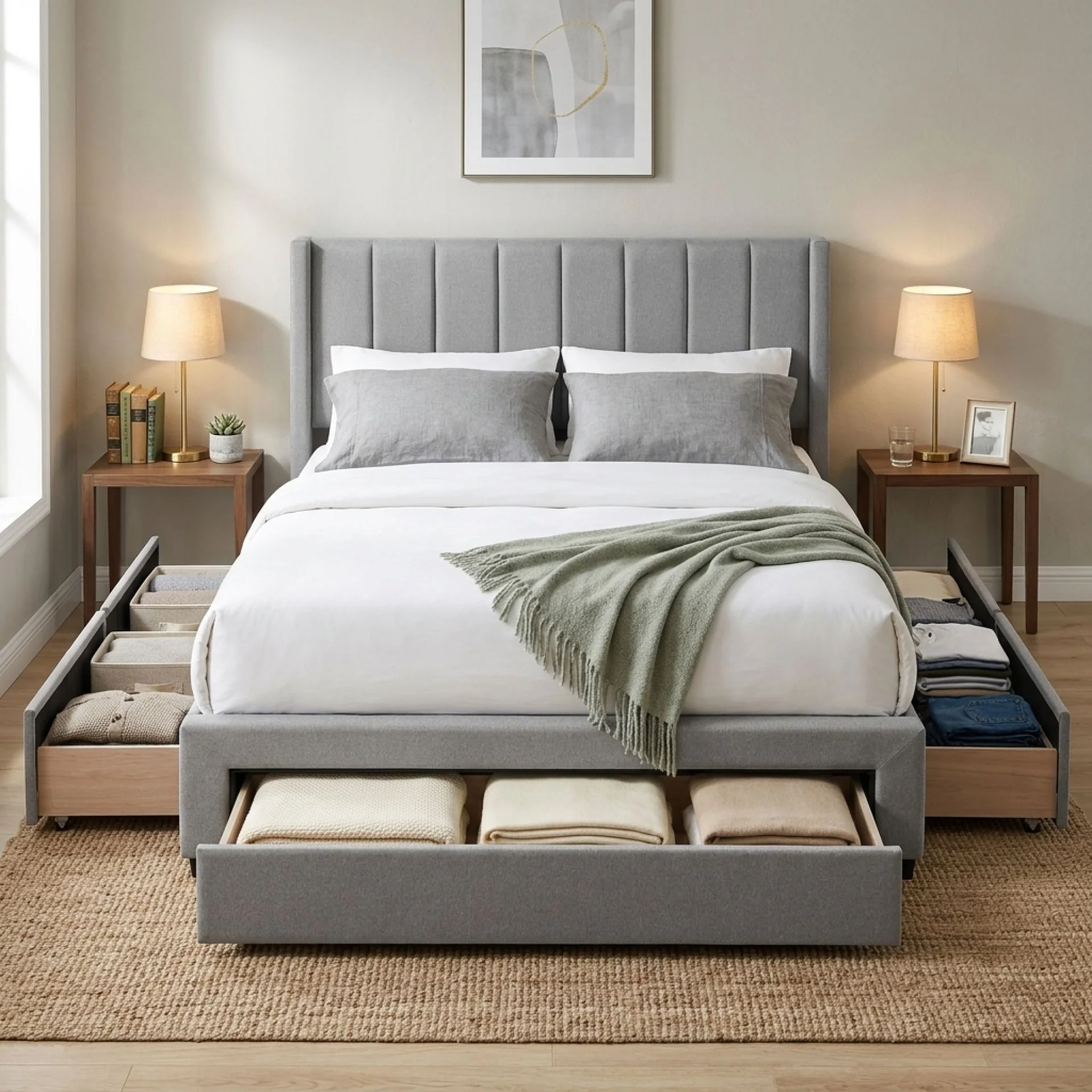 Hopkins Queen Velvet Bed Frame with Storage - Grey - Image 5
