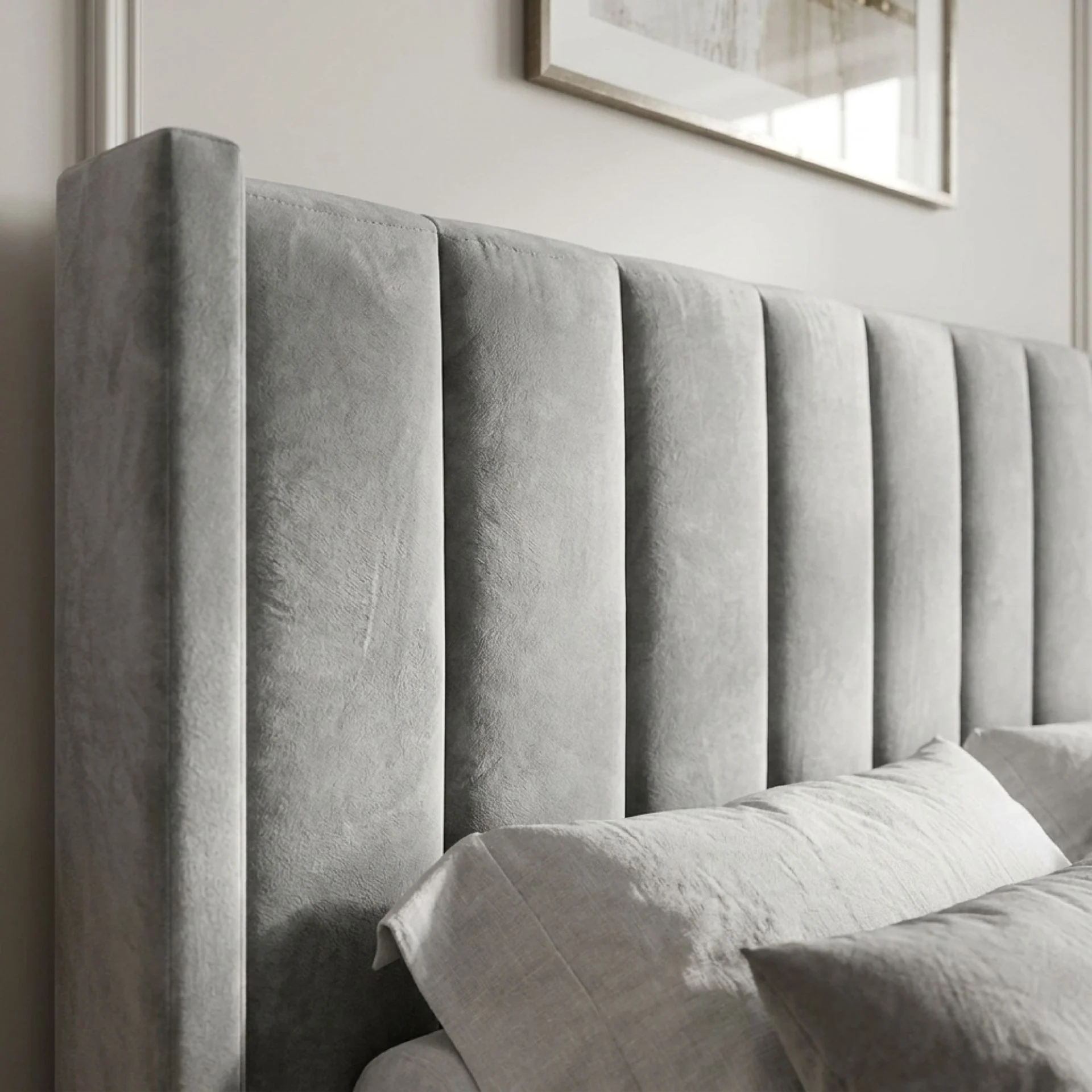 Hopkins Queen Velvet Bed Frame with Storage - Grey - Image 6