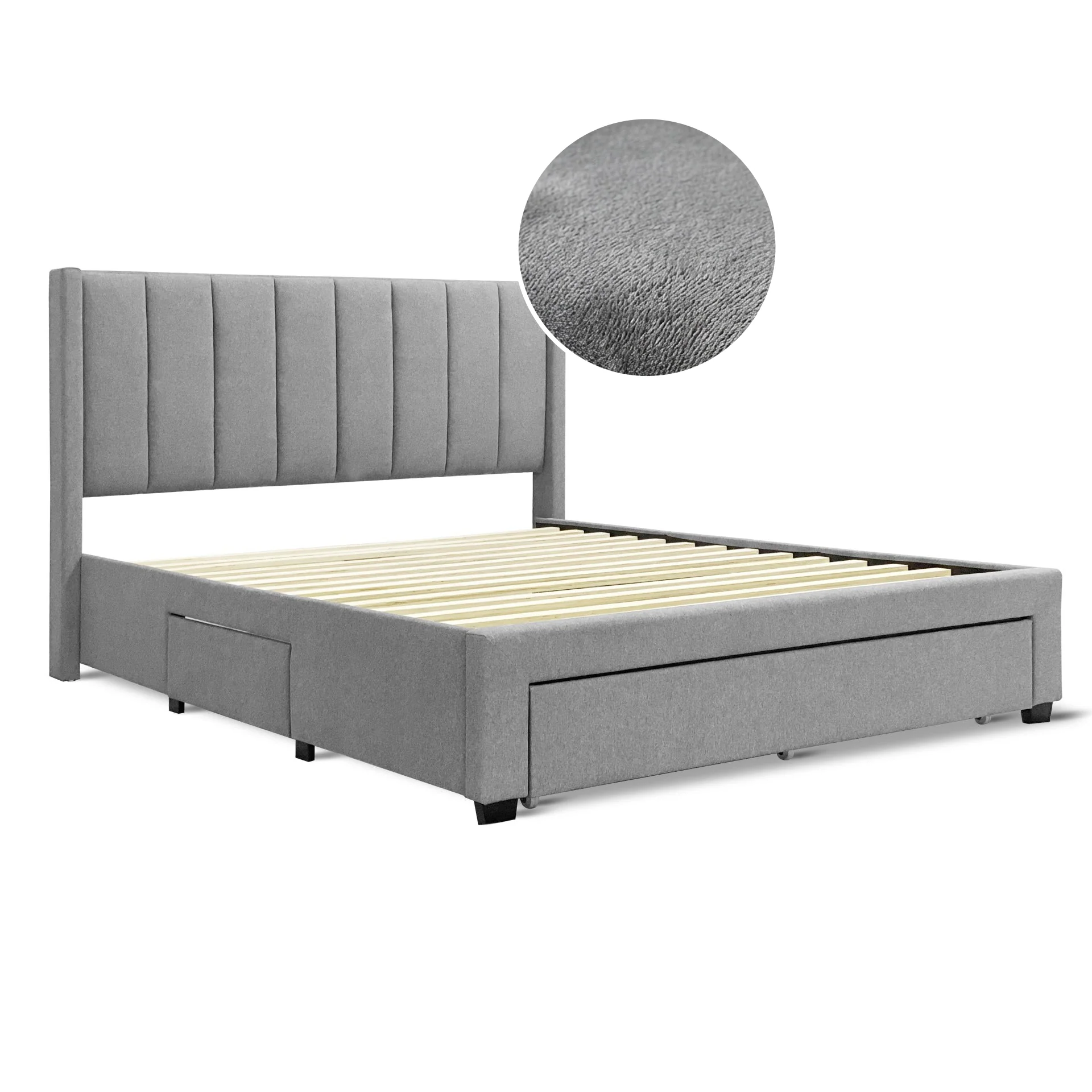 Hopkins Queen Velvet Bed Frame with Storage - Grey - Image 8