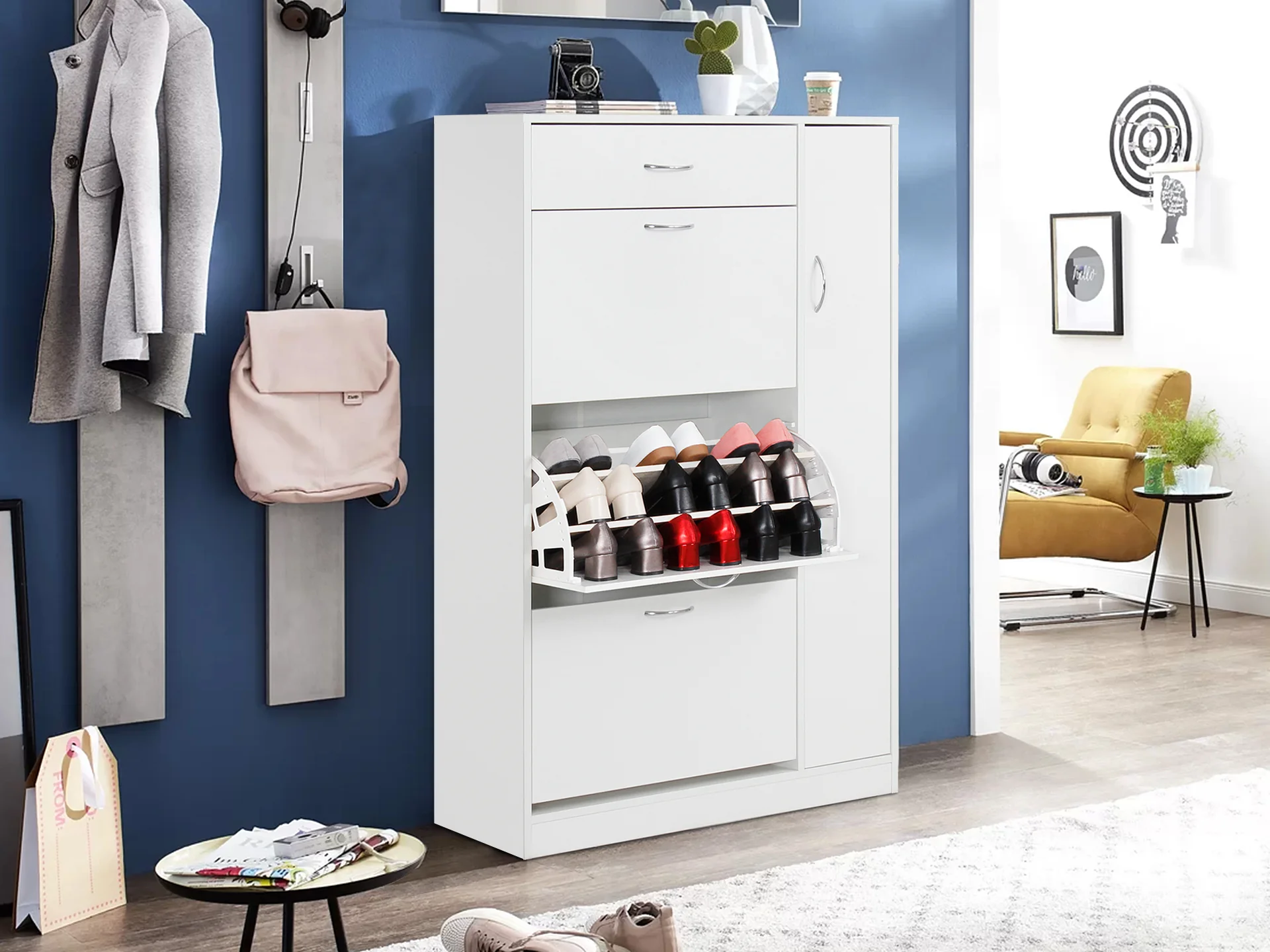 HOROTEA 4 Drawer Shoe Cabinet Storage Rack - WHITE - Image 13