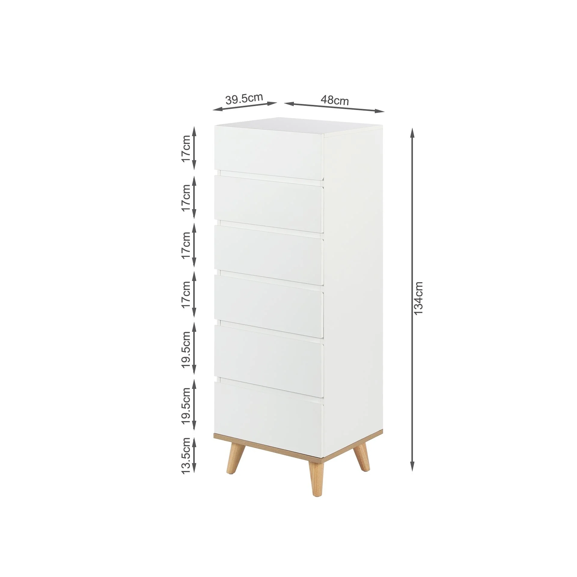 Hudson Wooden Slim Tallboy 6 Drawers - White - Image 11