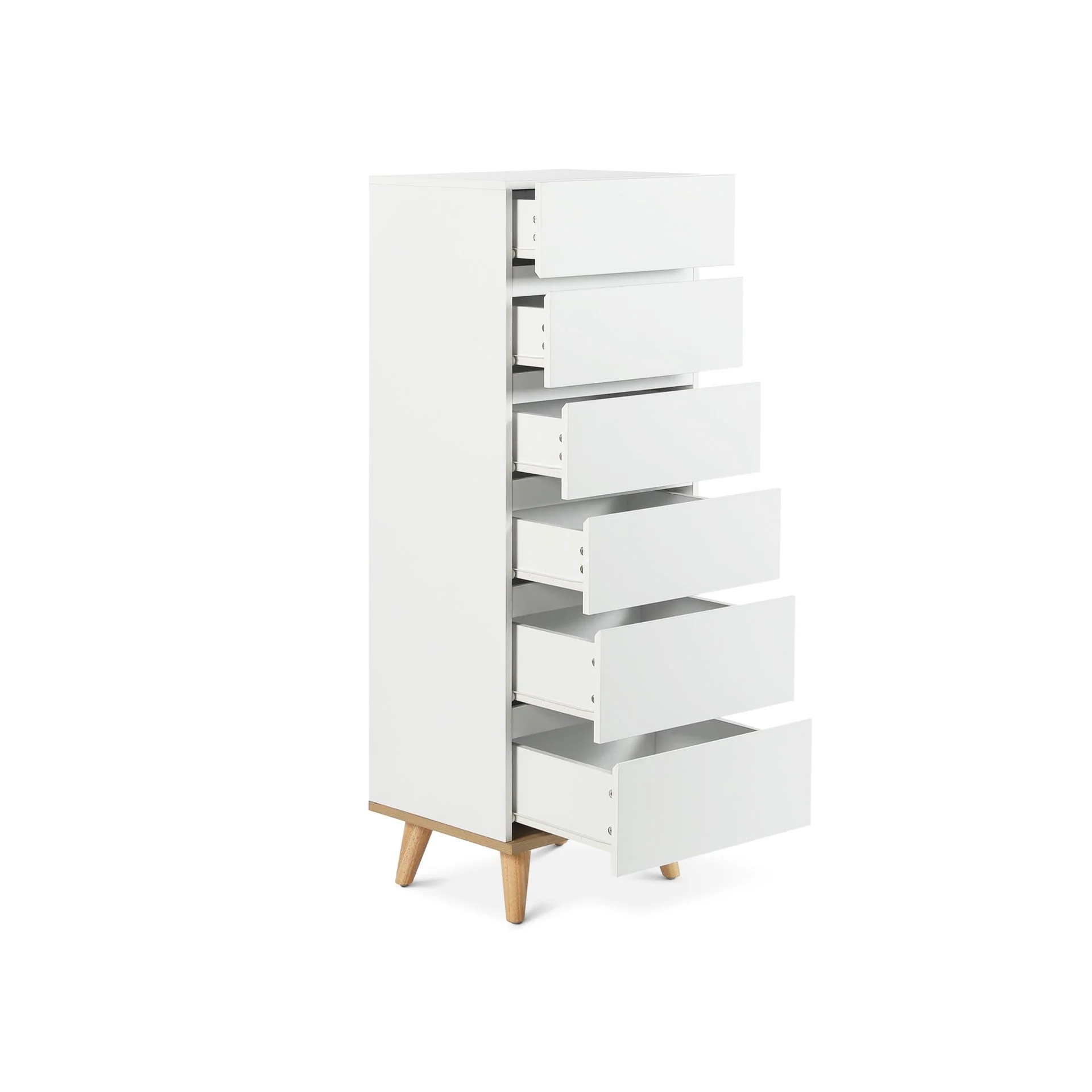 Hudson Wooden Slim Tallboy 6 Drawers - White - Image 8