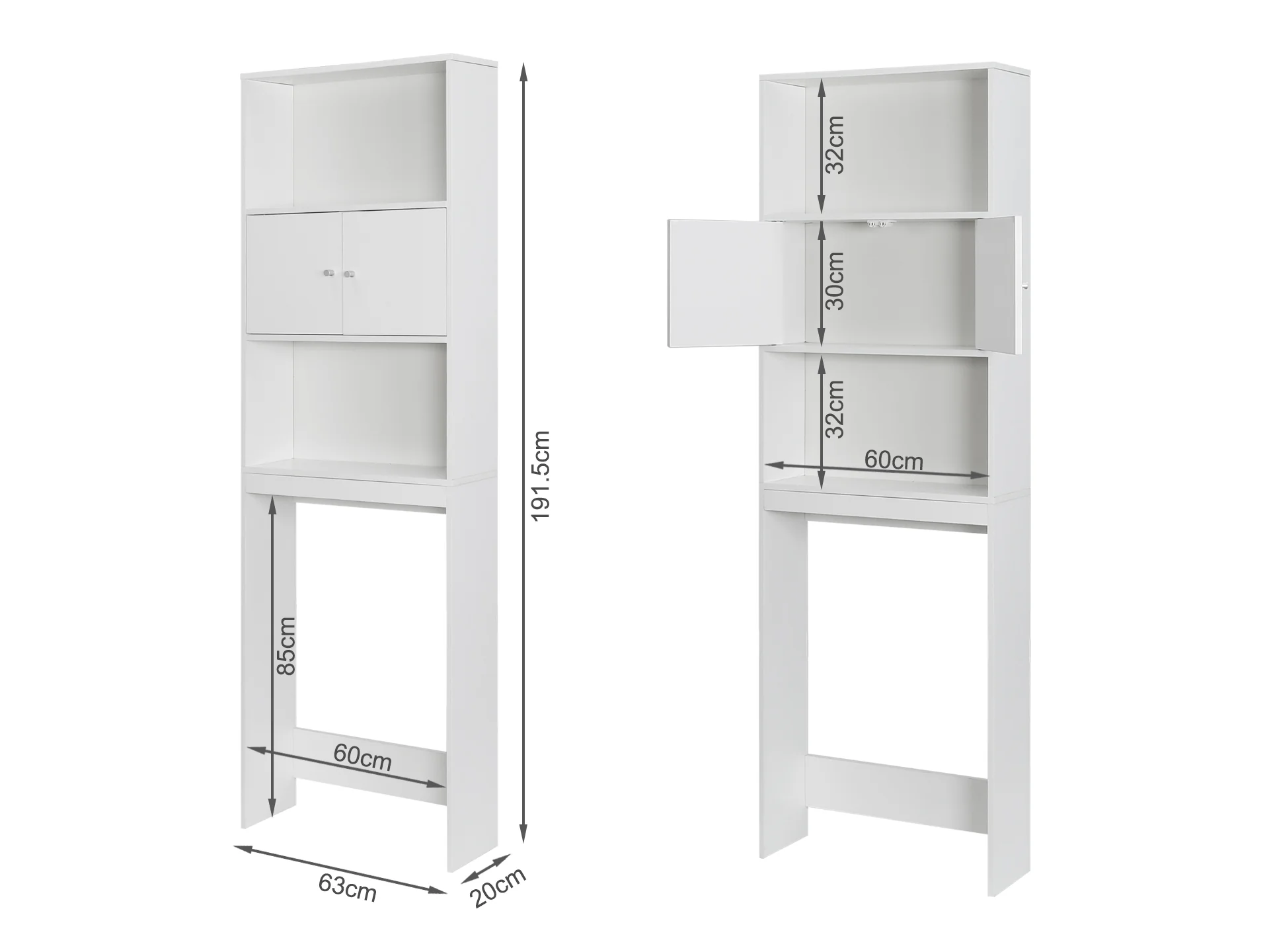 Ilmen Bathroom Over Toilet Shelf Storage - White - Image 7