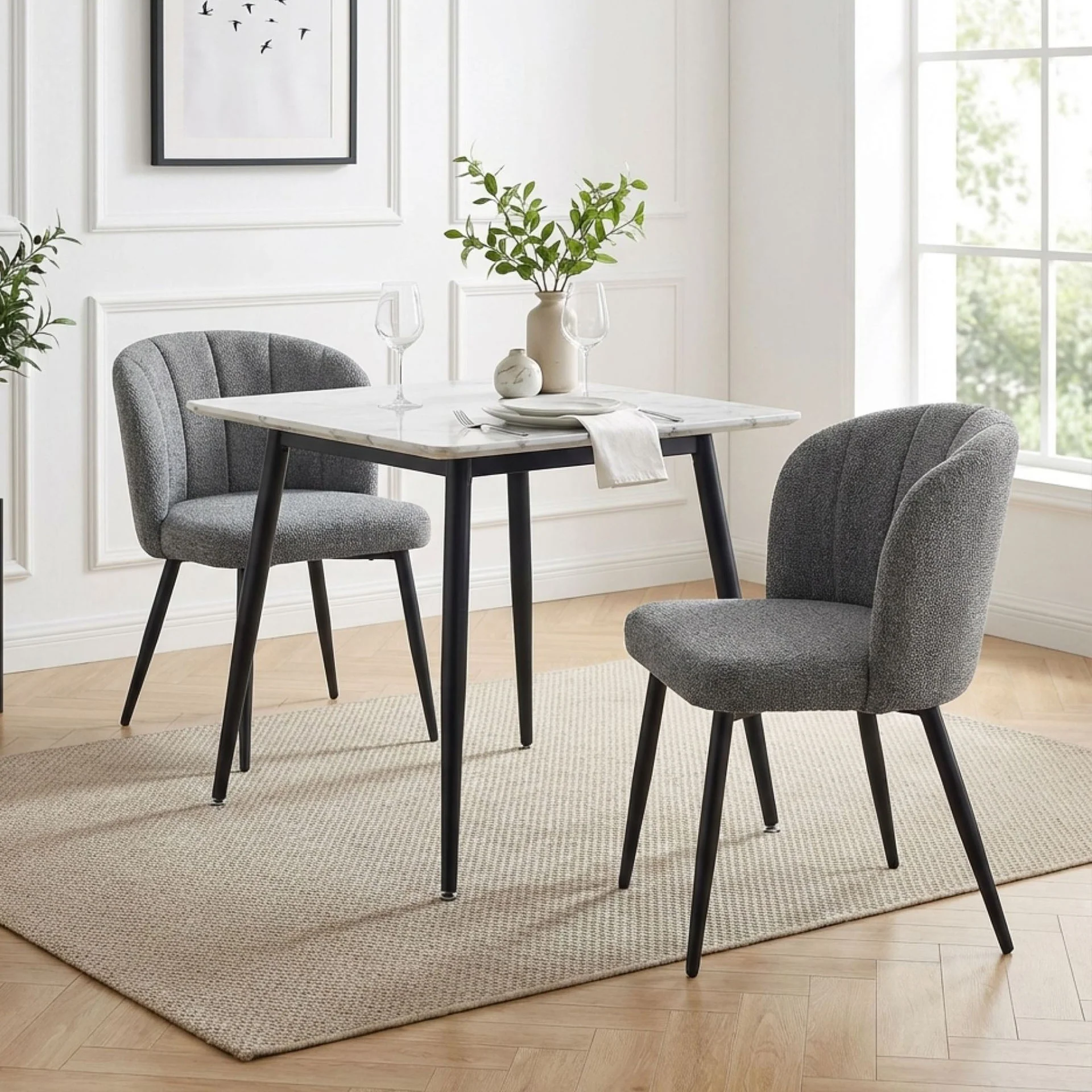 Ines Embossed Velvet Dining Chairs - Set of 2 - Dark Grey