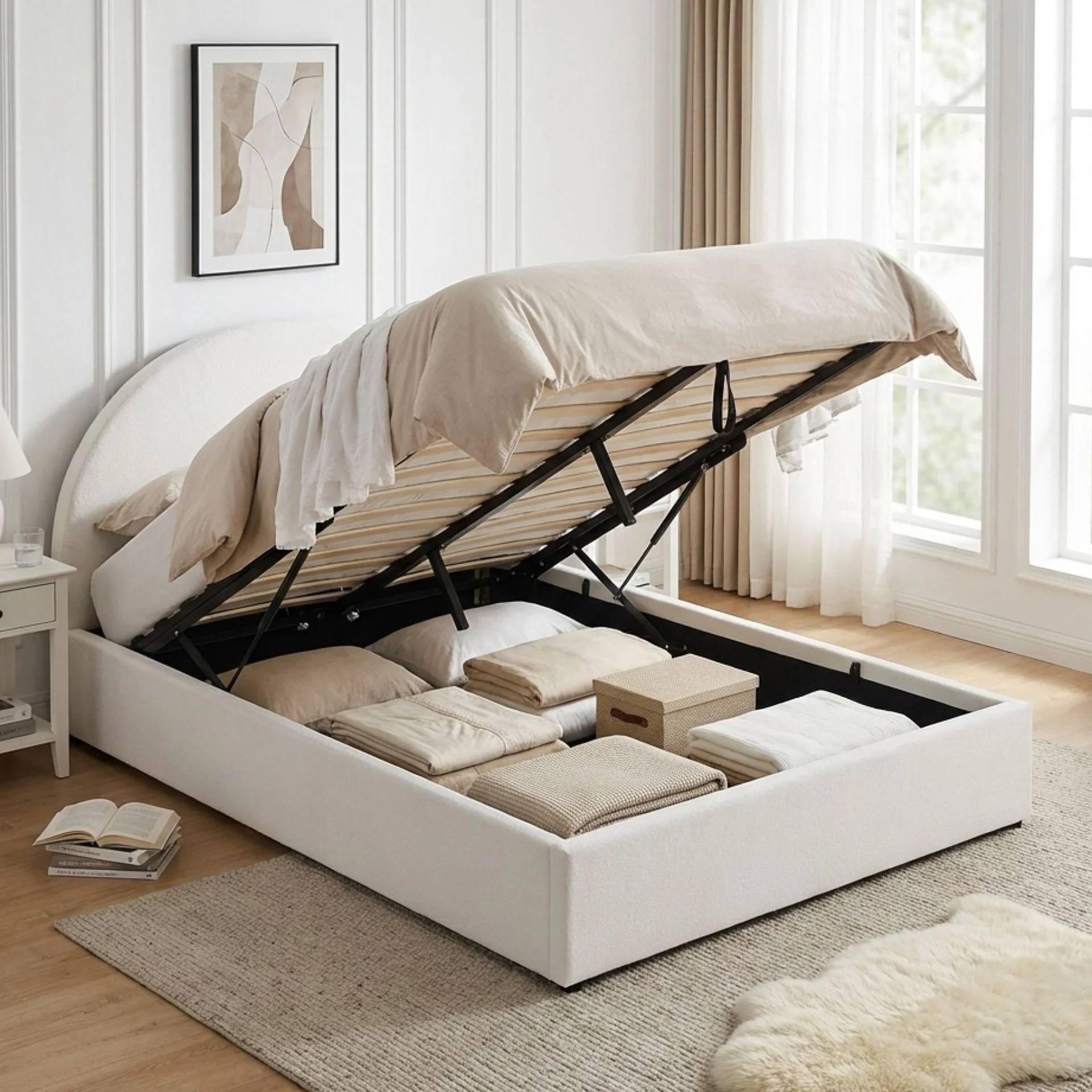 Isabella Boucle Double Gas Lift Bed Frame - White - Image 2