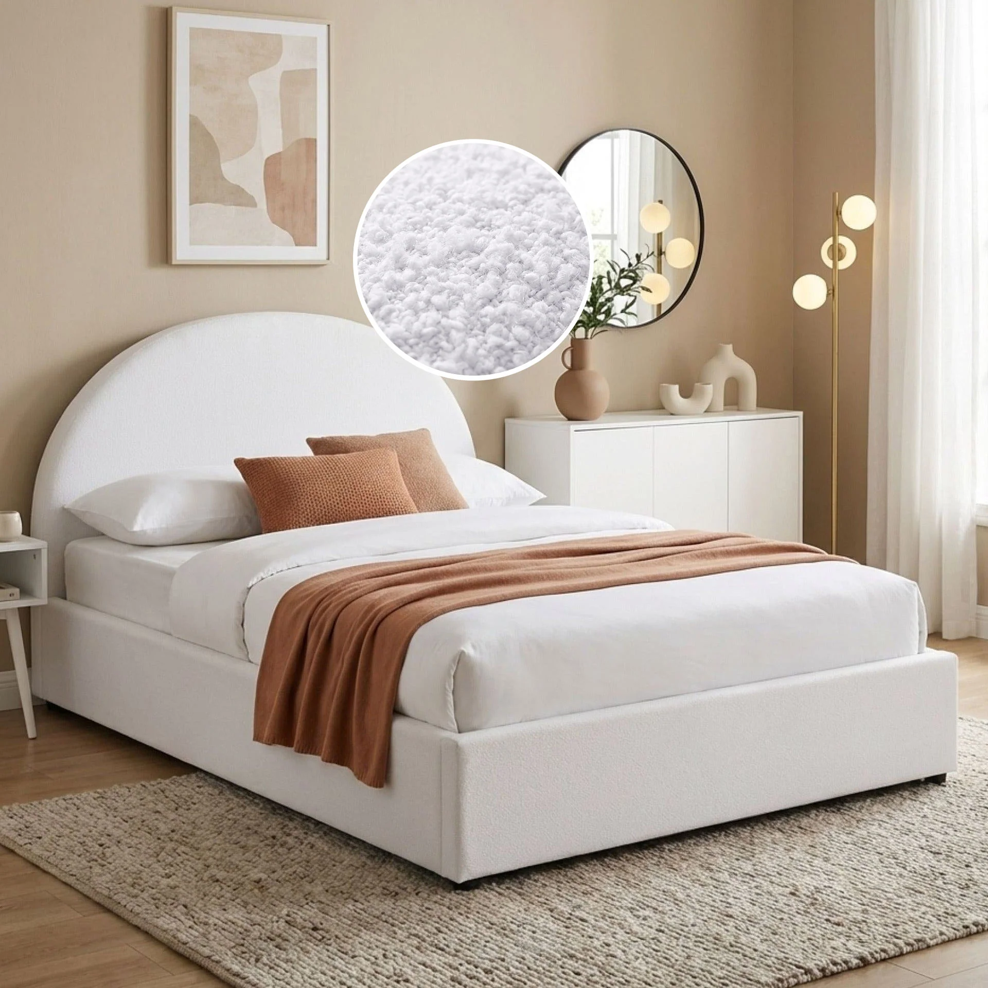 Isabella Boucle Double Gas Lift Bed Frame - White - Image 3