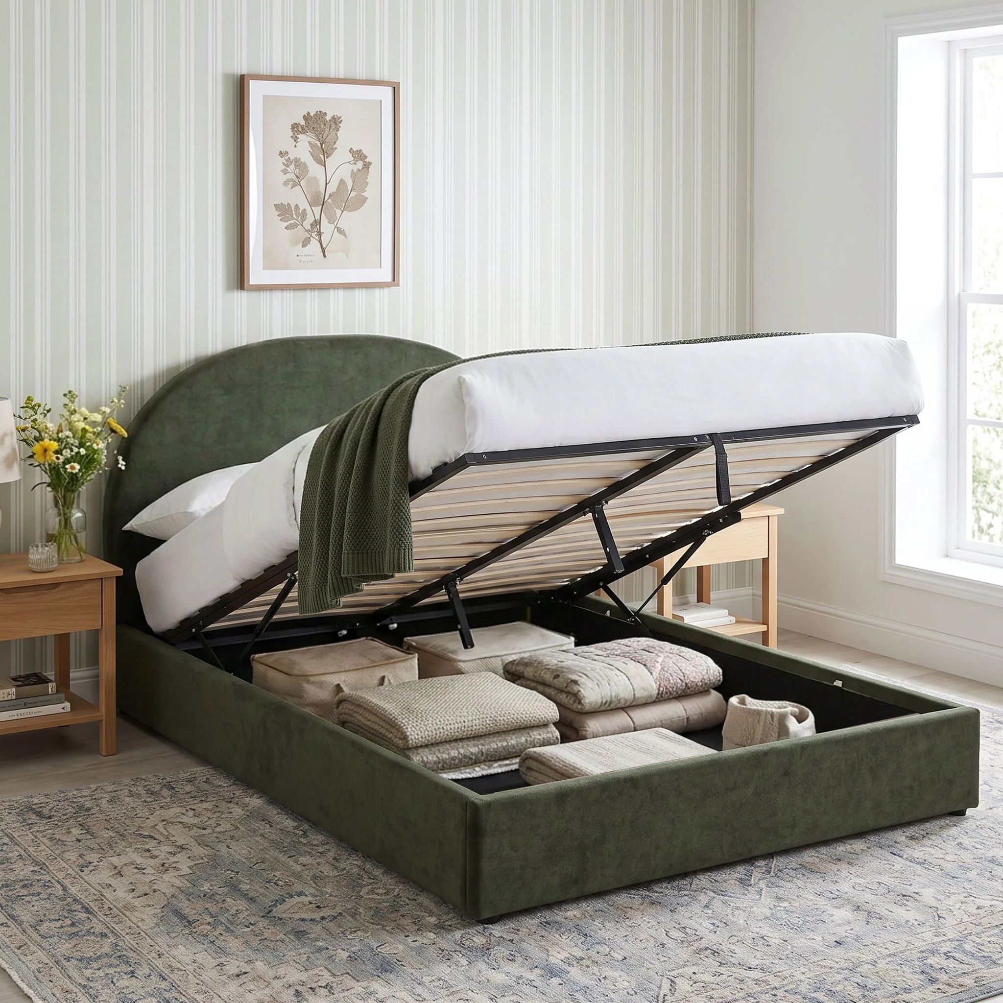 Isabella Queen Gas Lift Bed Frame - Green