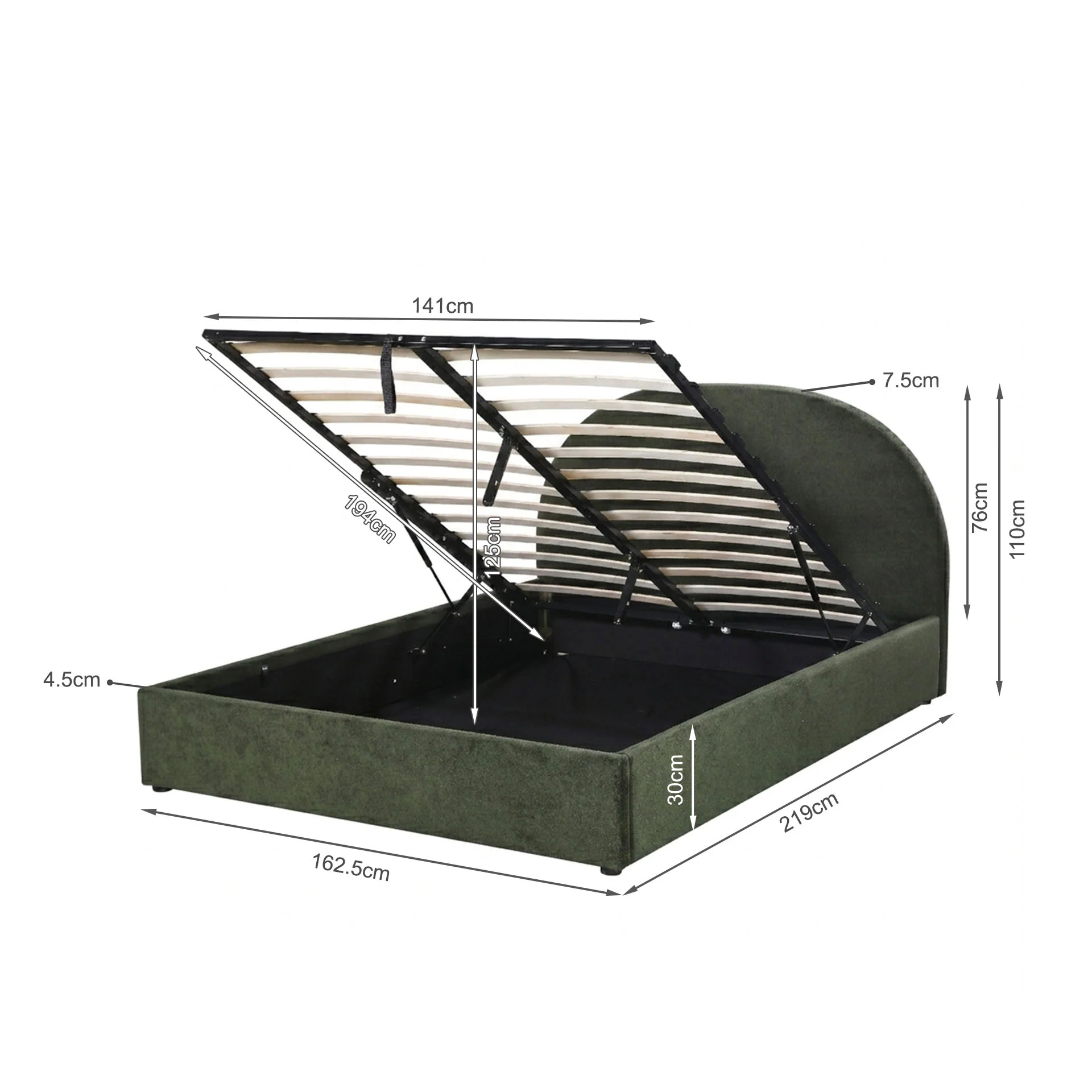 Isabella Queen Gas Lift Bed Frame - Green - Image 13