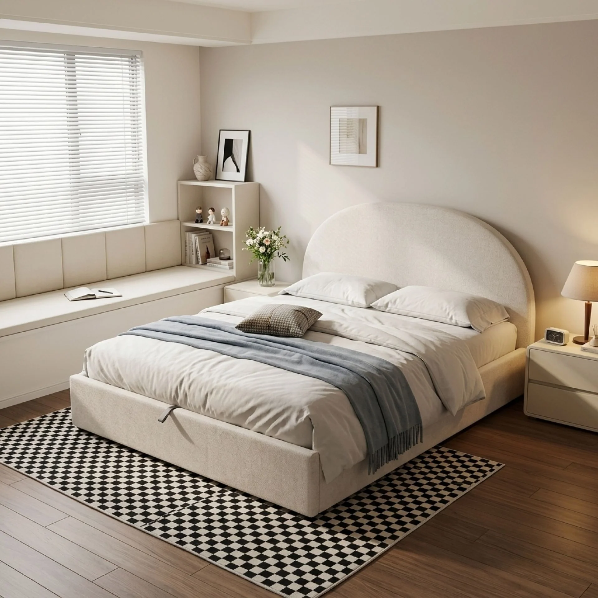 Isabella Queen Gas Lift Bed Frame - Linen Beige - Image 3