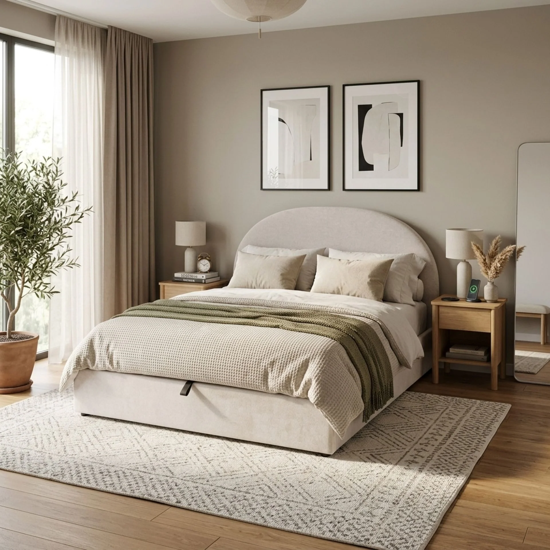 Isabella Queen Gas Lift Bed Frame - Linen Beige - Image 4